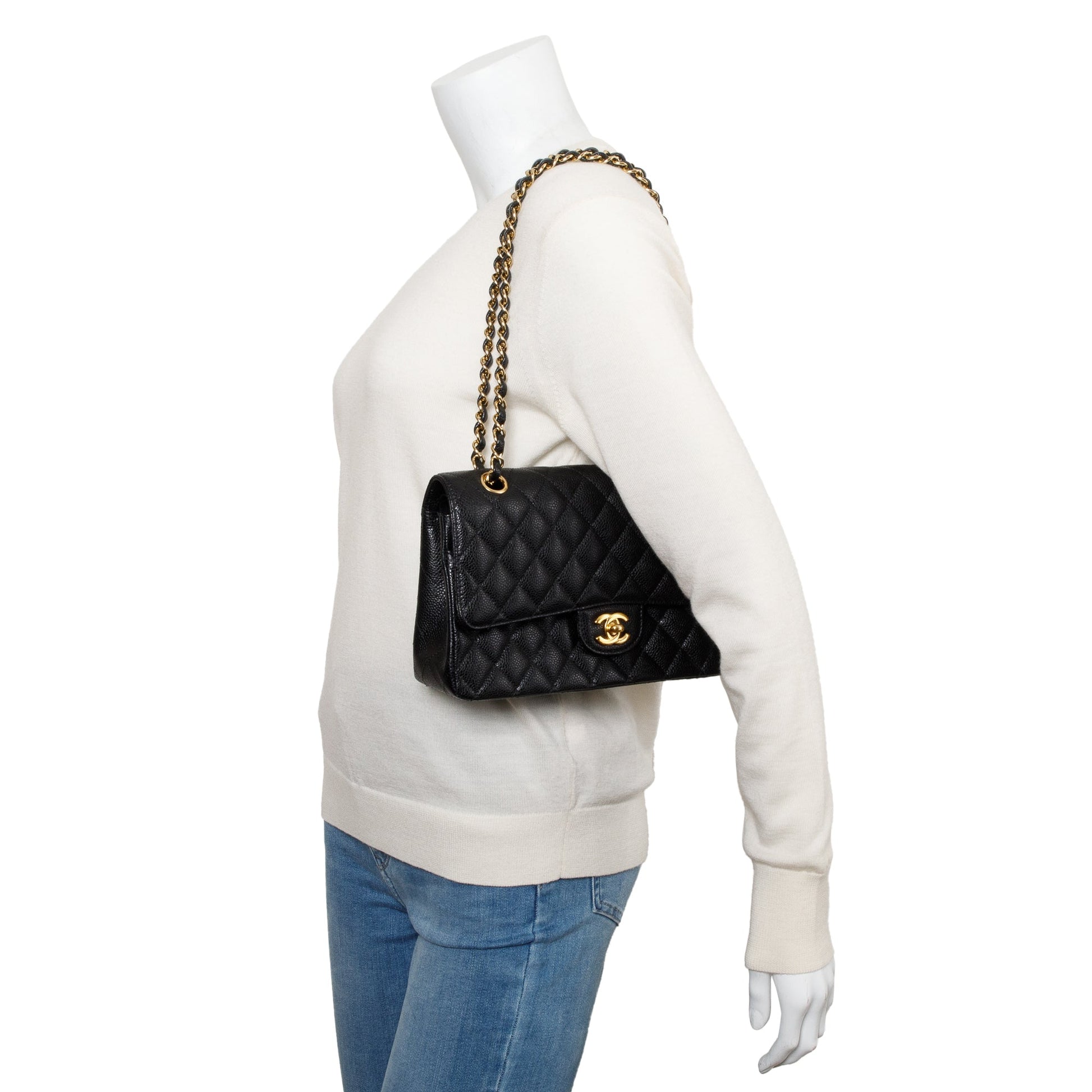 Chanel Caviar Classic Double Flap Leather Black Travel Bag 7