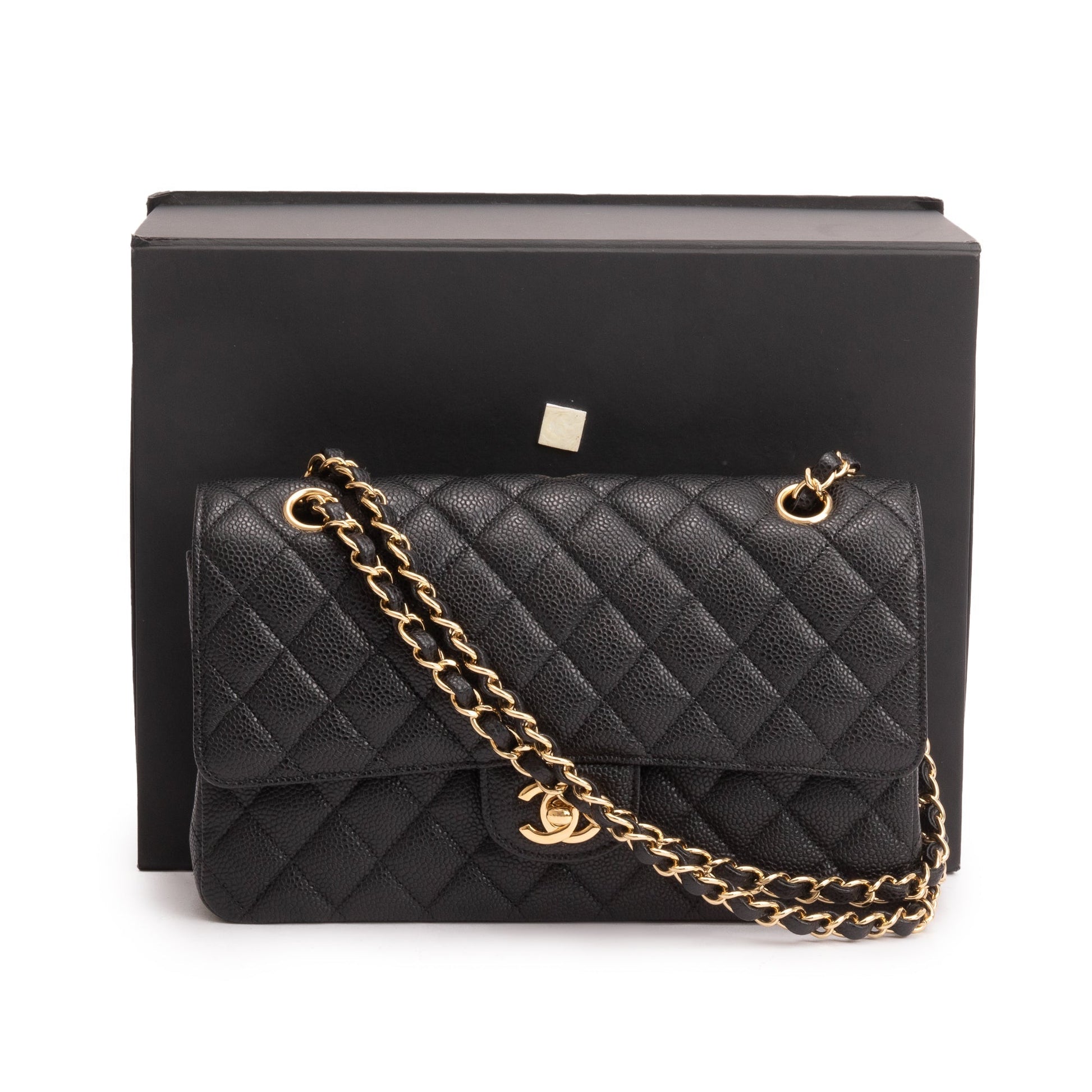 Chanel Caviar Classic Double Flap Leather Black Travel Bag 6