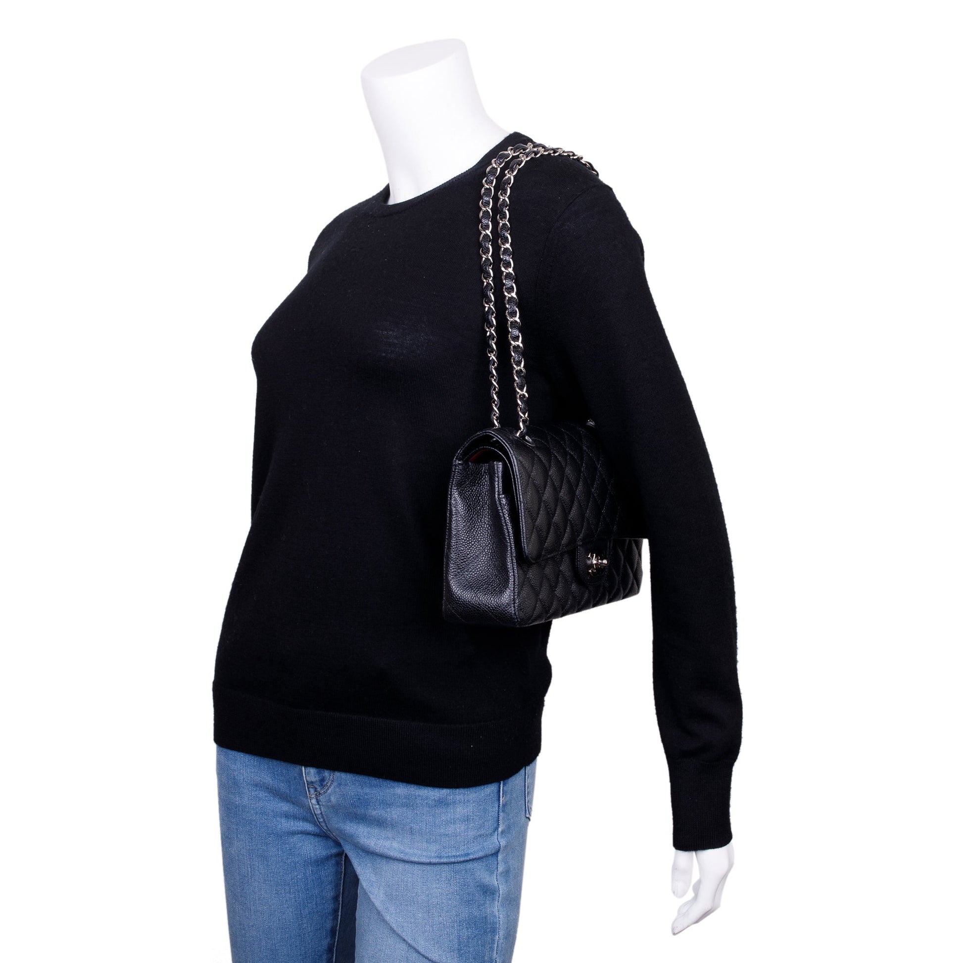 Chanel Caviar Classic Double Flap Leather Black Travel Bag