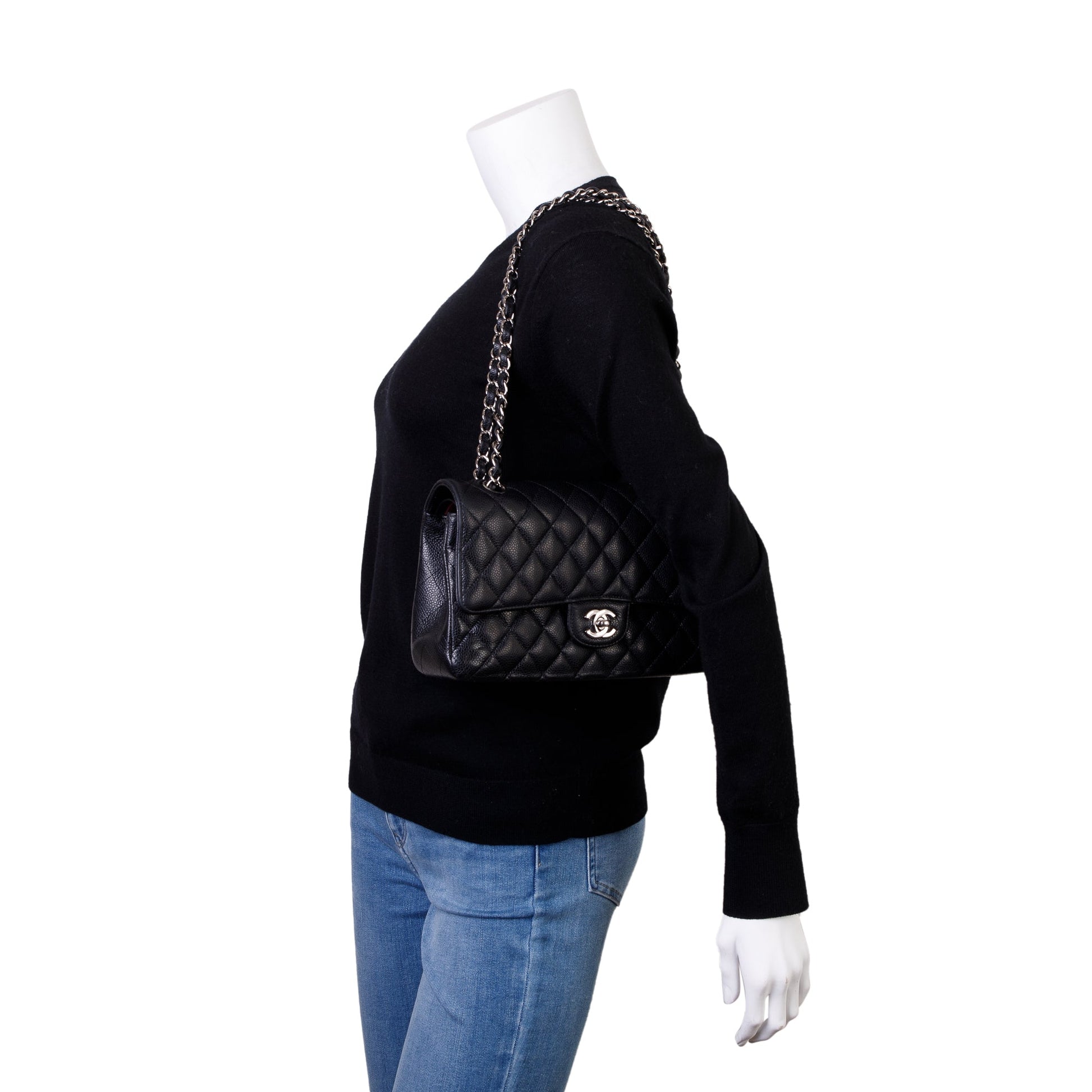 Chanel Caviar Classic Double Flap Leather Black Travel Bag Authenticity Card