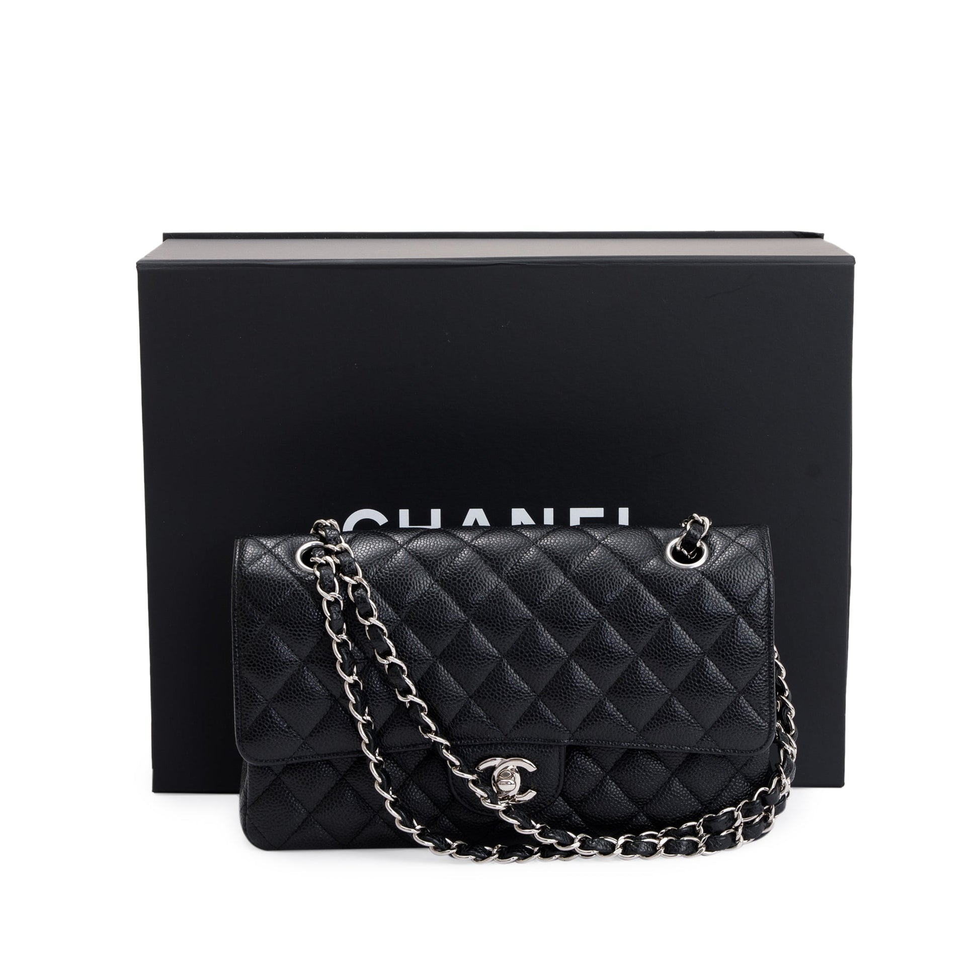Chanel Caviar Classic Double Flap Leather Black Travel Bag