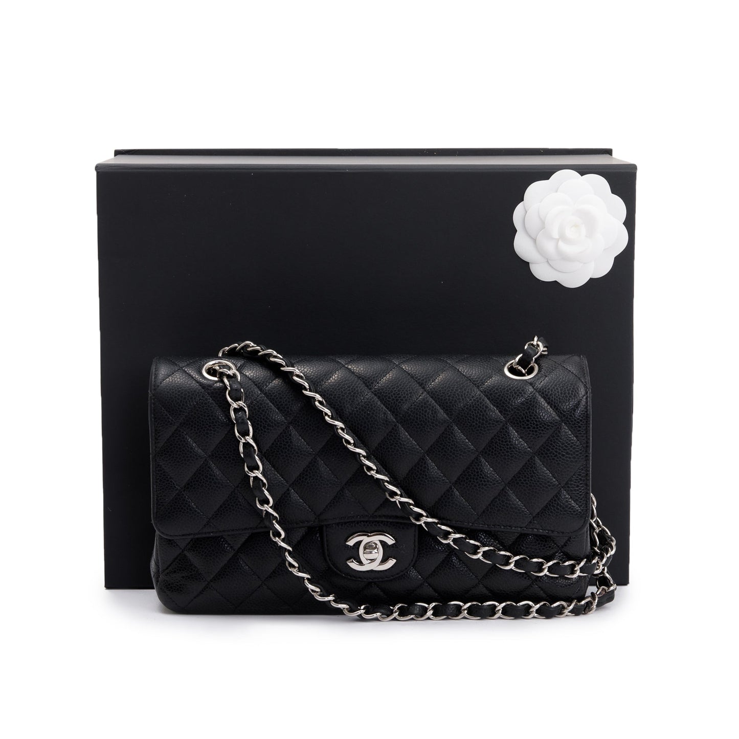 Chanel Caviar Classic Double Flap Leather Black Travel Bag Authenticity Card