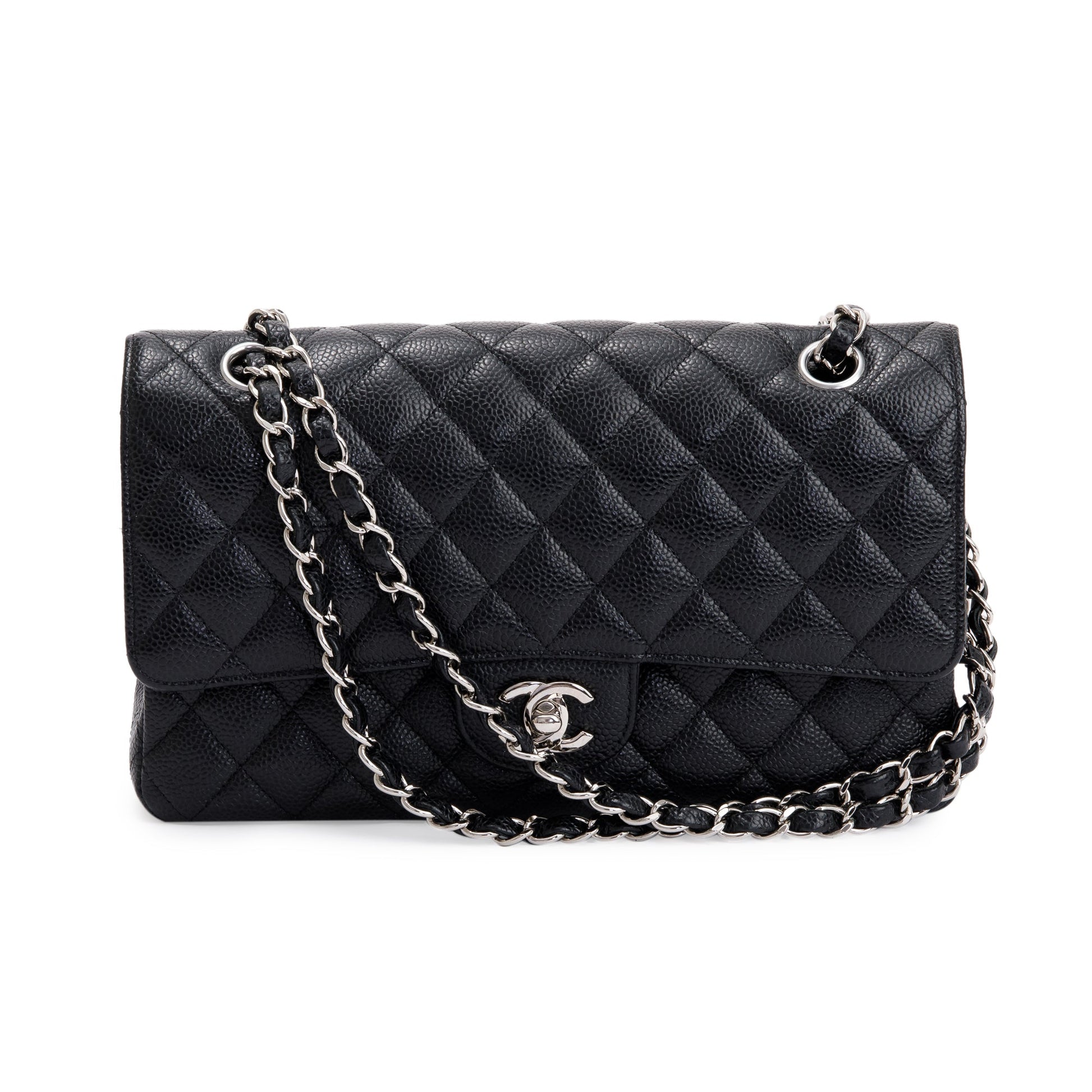 Chanel Caviar Classic Double Flap Leather Black Travel Bag