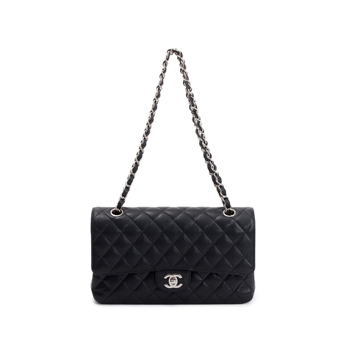Chanel Caviar Classic Double Flap Leather Black Travel Bag Authenticity Card