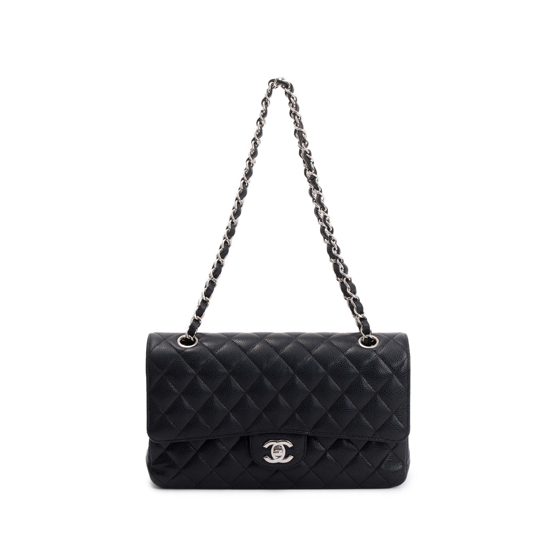 Chanel Caviar Classic Double Flap Leather Black Travel Bag Authenticity Card