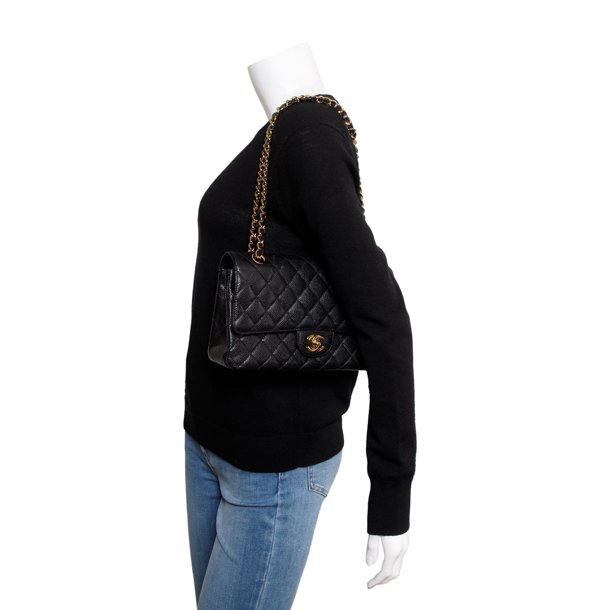 Chanel Caviar Classic Double Flap Leather Black Travel Bag 3