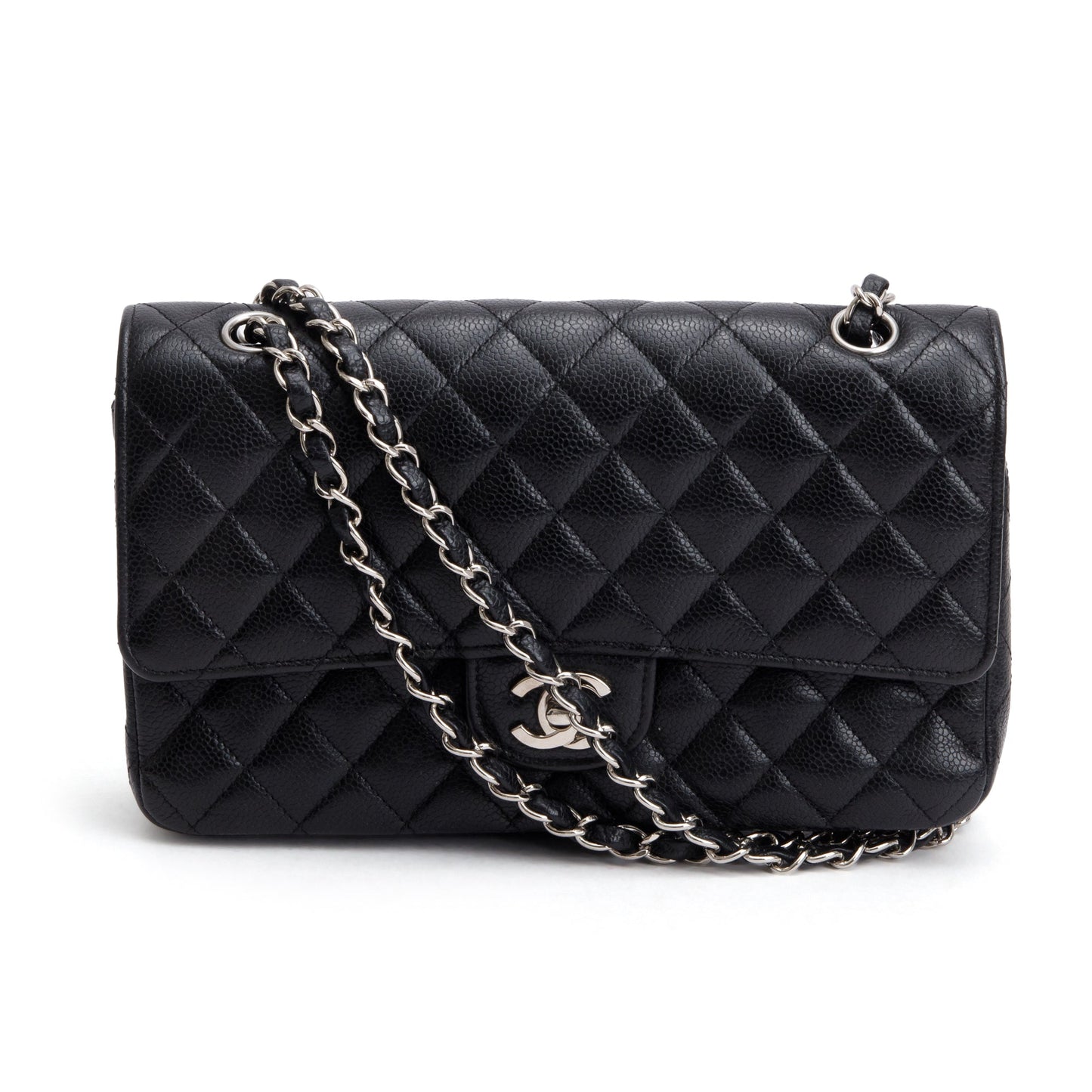 Chanel Caviar Classic Double Flap Leather Black Travel Bag Flap Bag