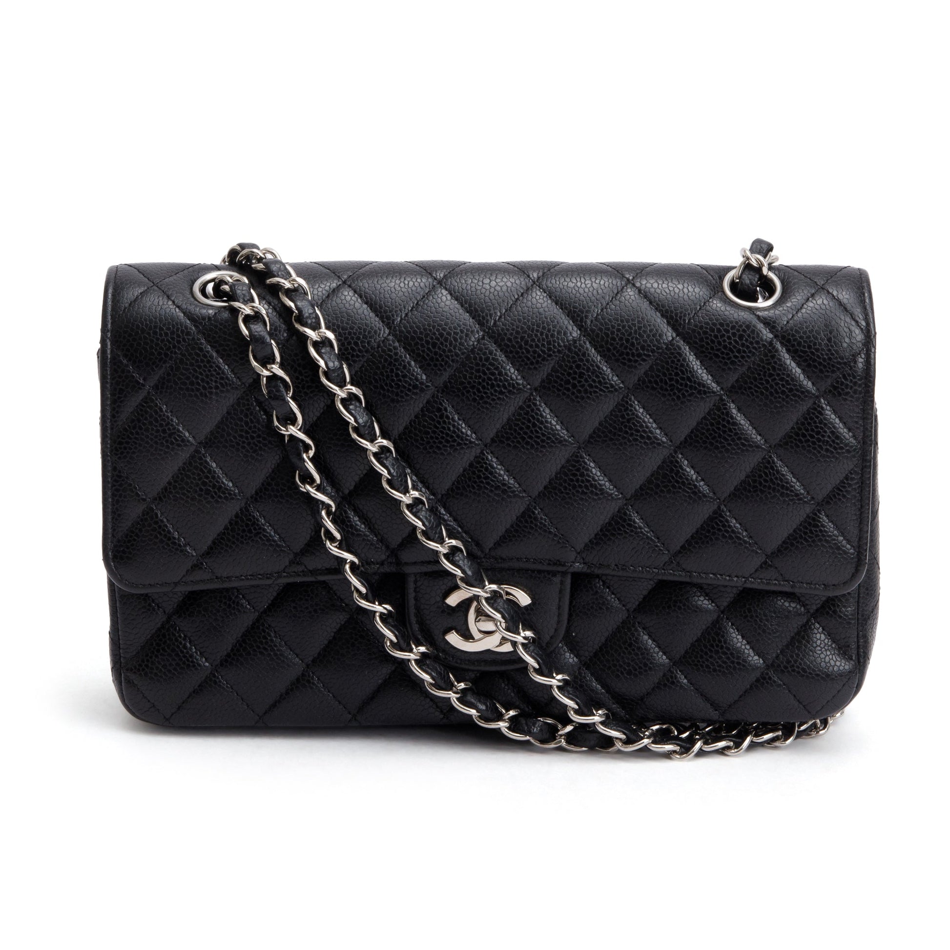 Chanel Caviar Classic Double Flap Leather Black Travel Bag Flap Bag