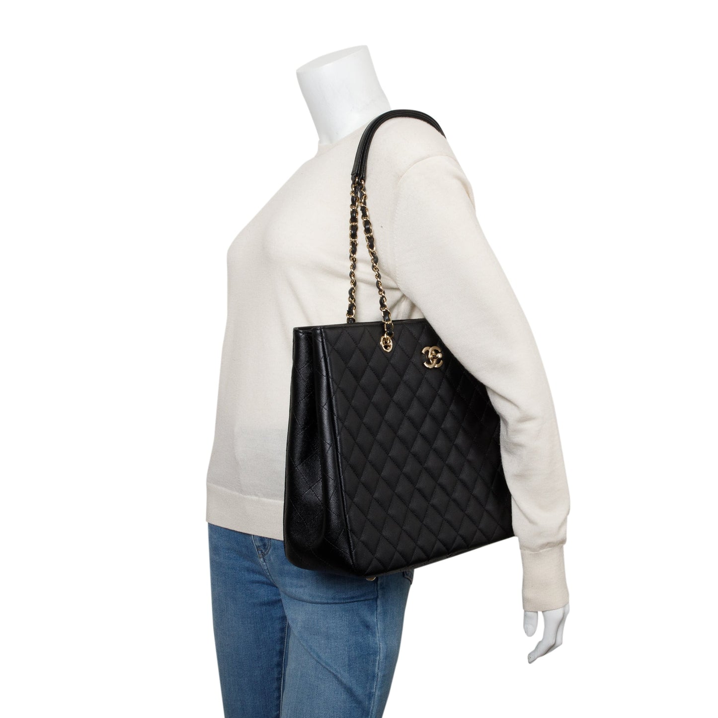 Chanel Caviar Classic Timeless Shopping Leather Black Travel Bag