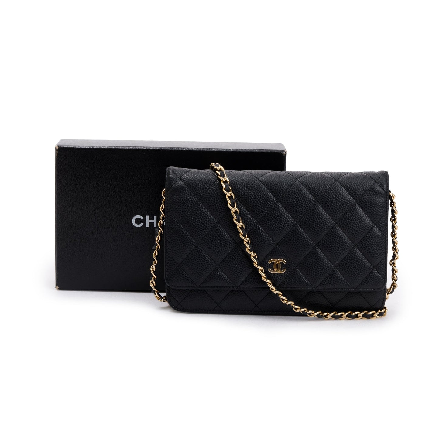 Chanel Caviar Classic on Leather Black Wallet Case