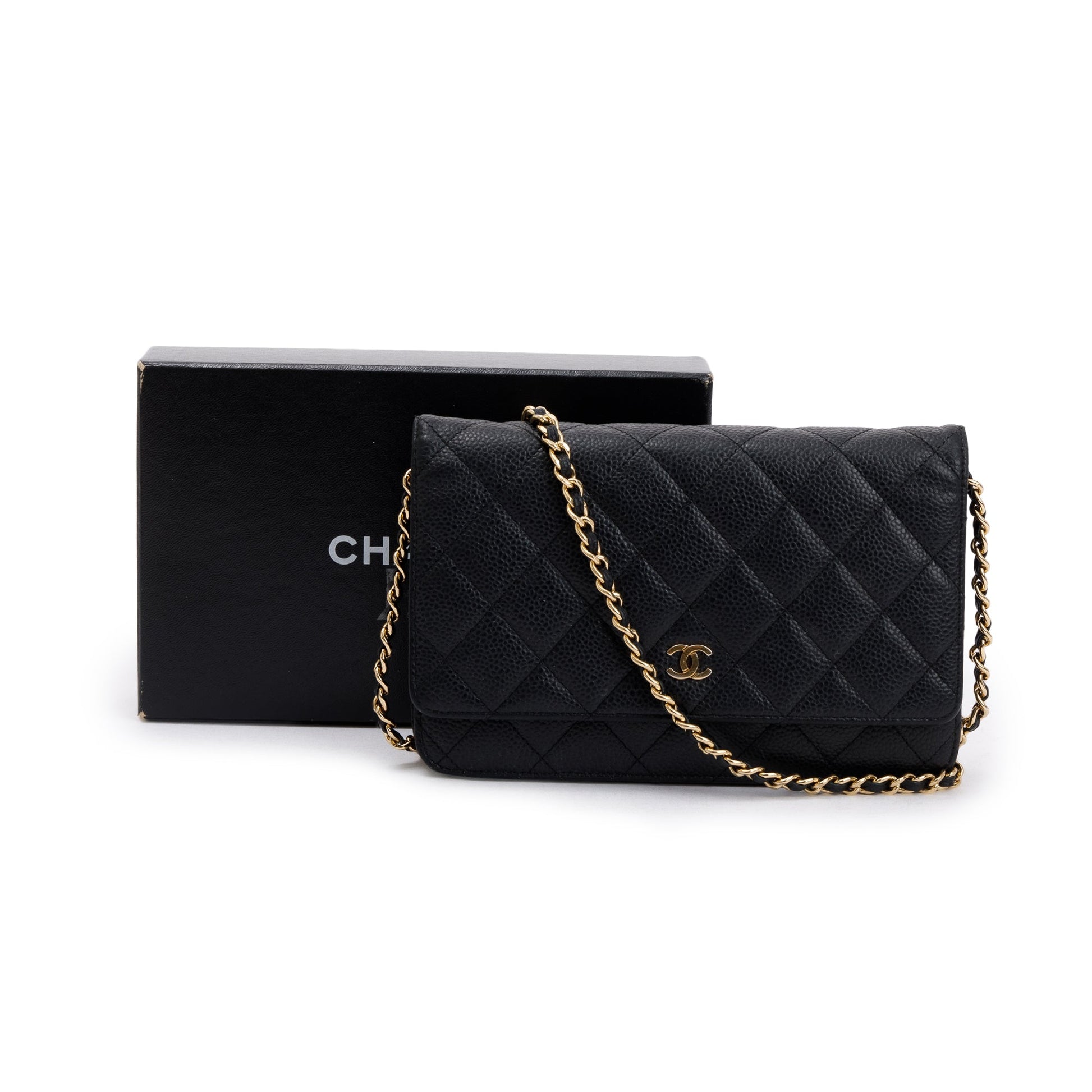 Chanel Caviar Classic on Leather Black Wallet Case