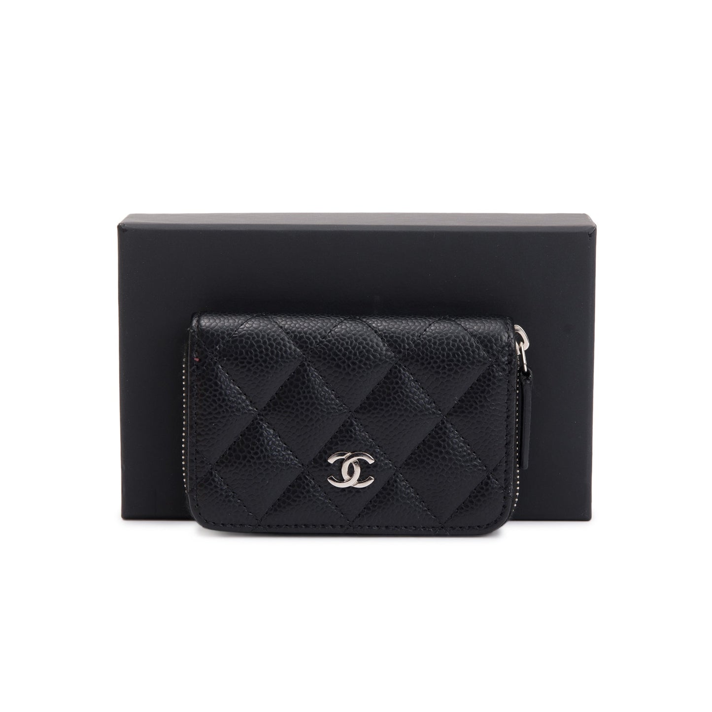 Chanel Caviar Classic Zipped Coin Purse Leather Black Wallet Case
