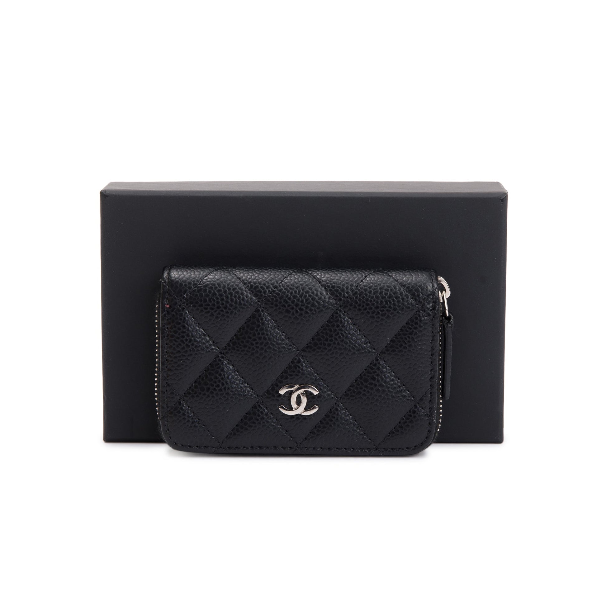 Chanel Caviar Classic Zipped Coin Purse Leather Black Wallet Case