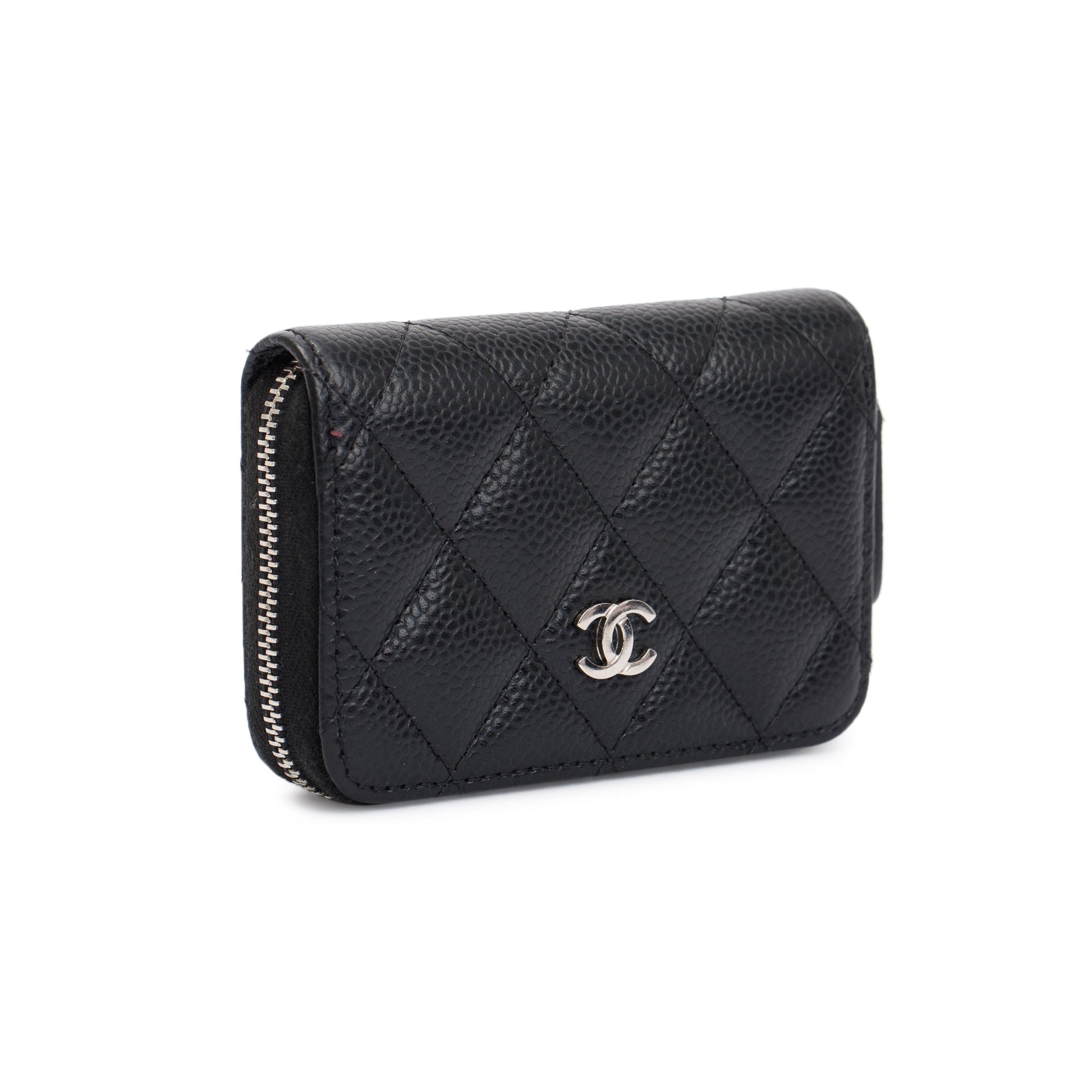 Chanel Caviar Classic Zipped Coin Purse Leather Black Wallet Case