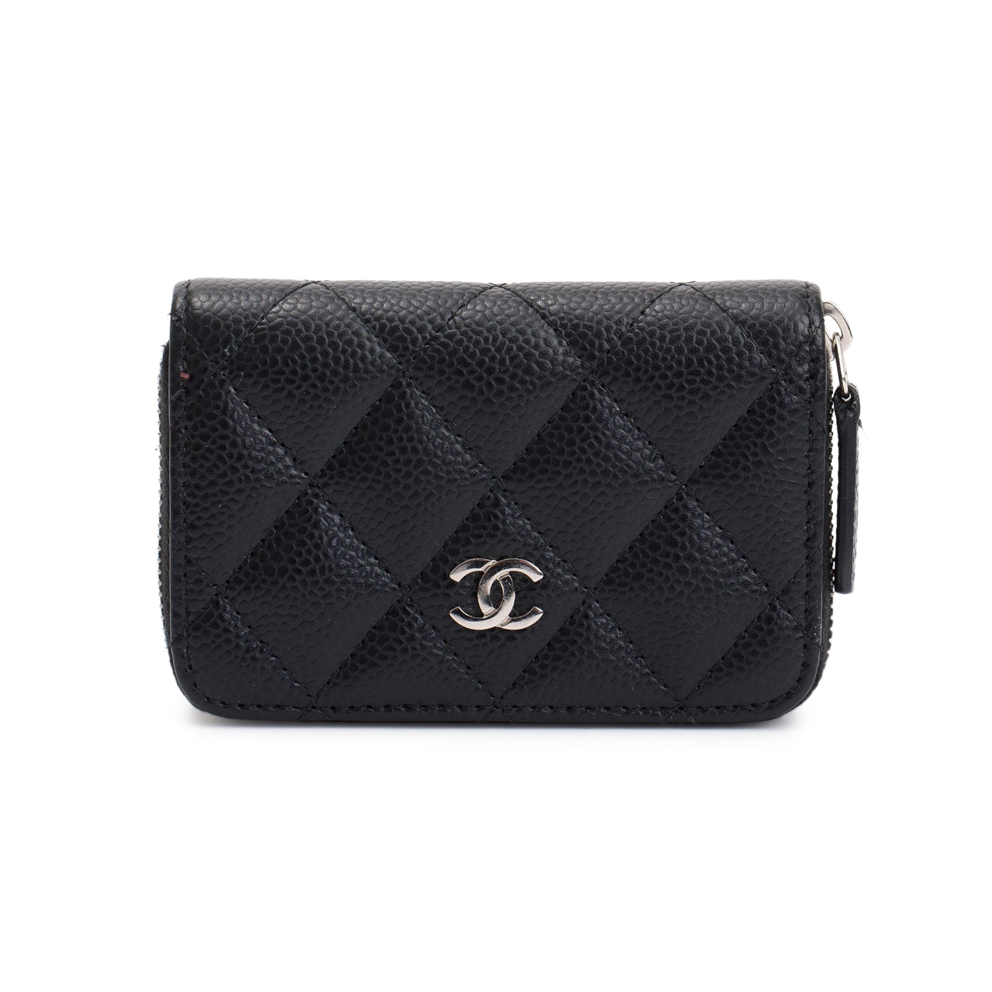Chanel Caviar Classic Zipped Coin Purse Leather Black Wallet Case
