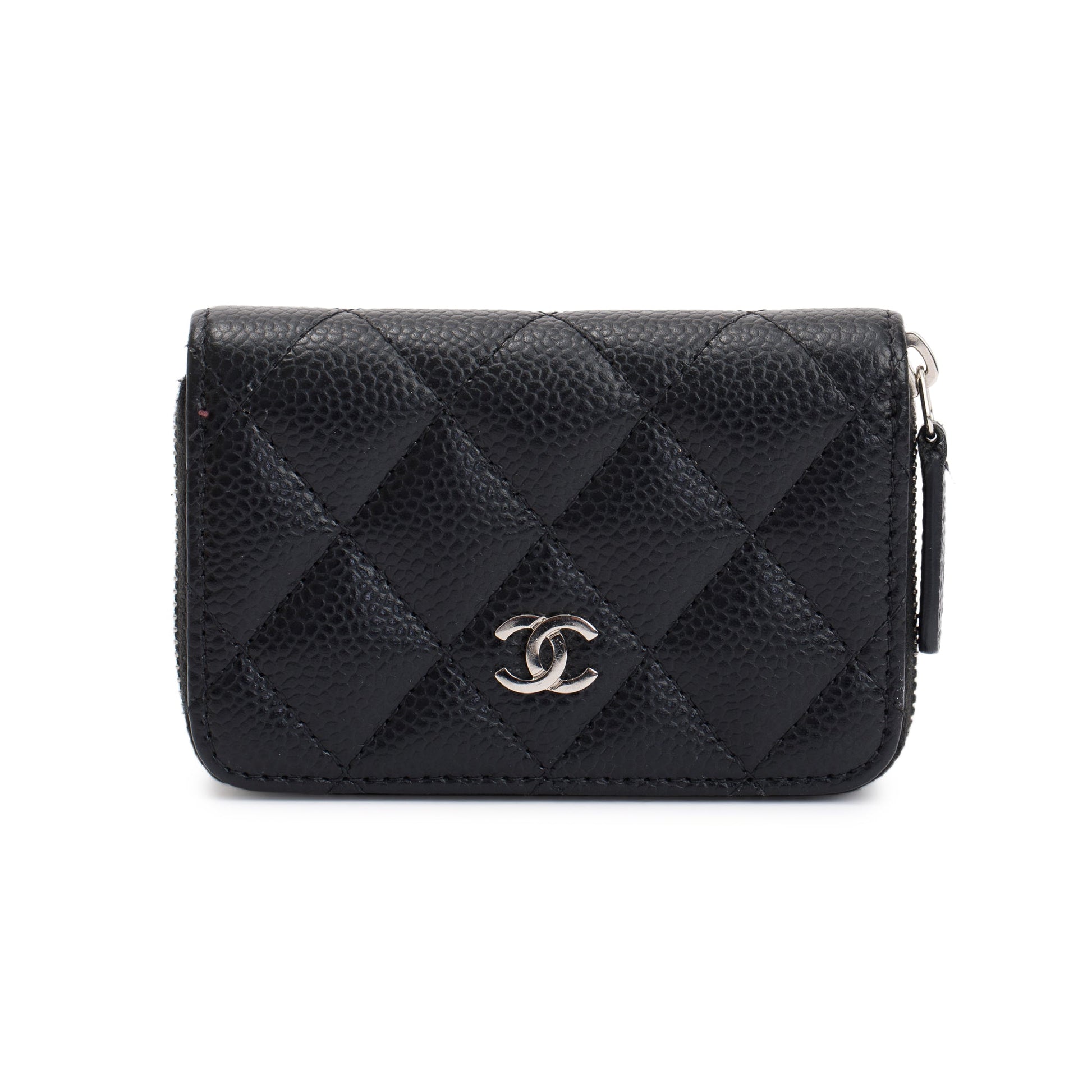 Chanel Caviar Classic Zipped Coin Purse Leather Black Wallet Case