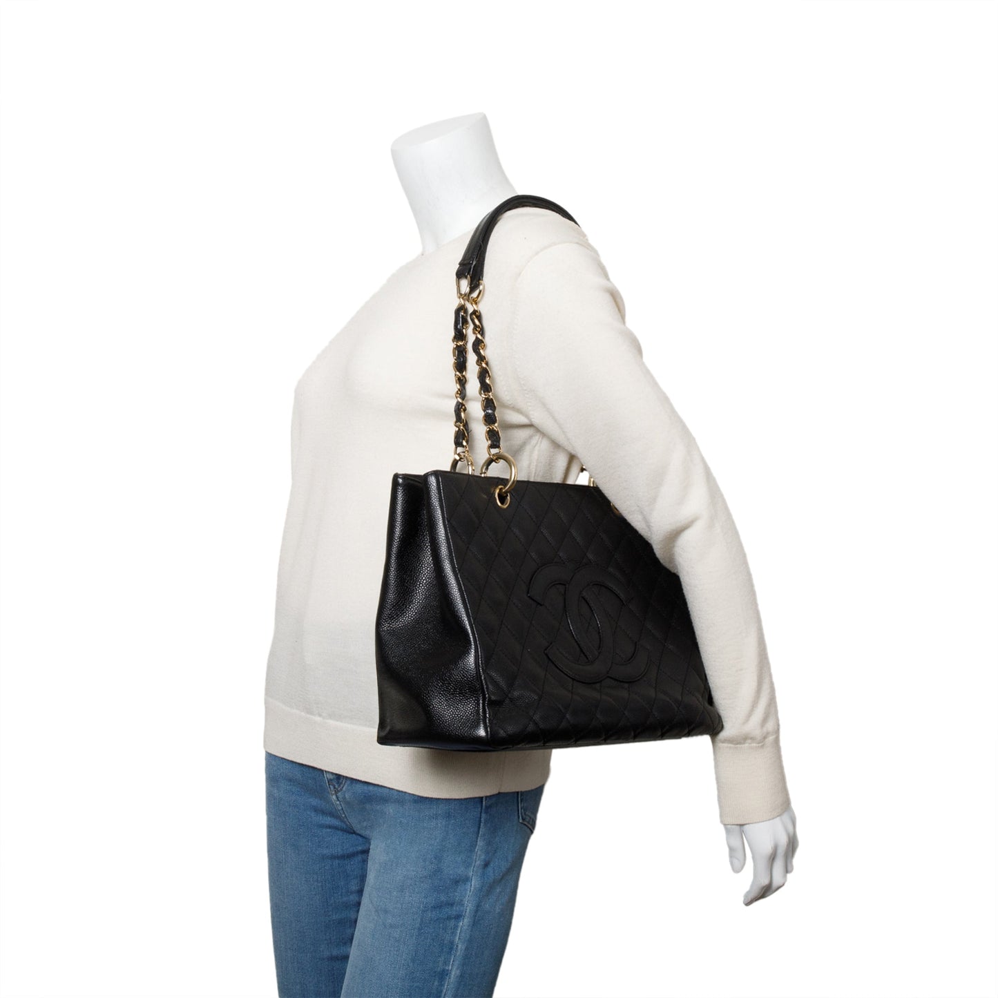 Chanel Caviar Grand Shopping GST Leather Black Travel Bag 21