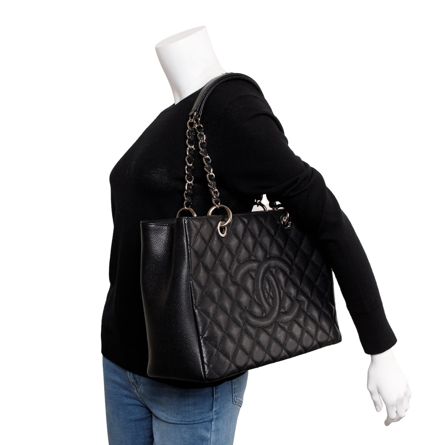 Chanel Caviar Grand Shopping GST Leather Black Travel Bag Authentcity Card