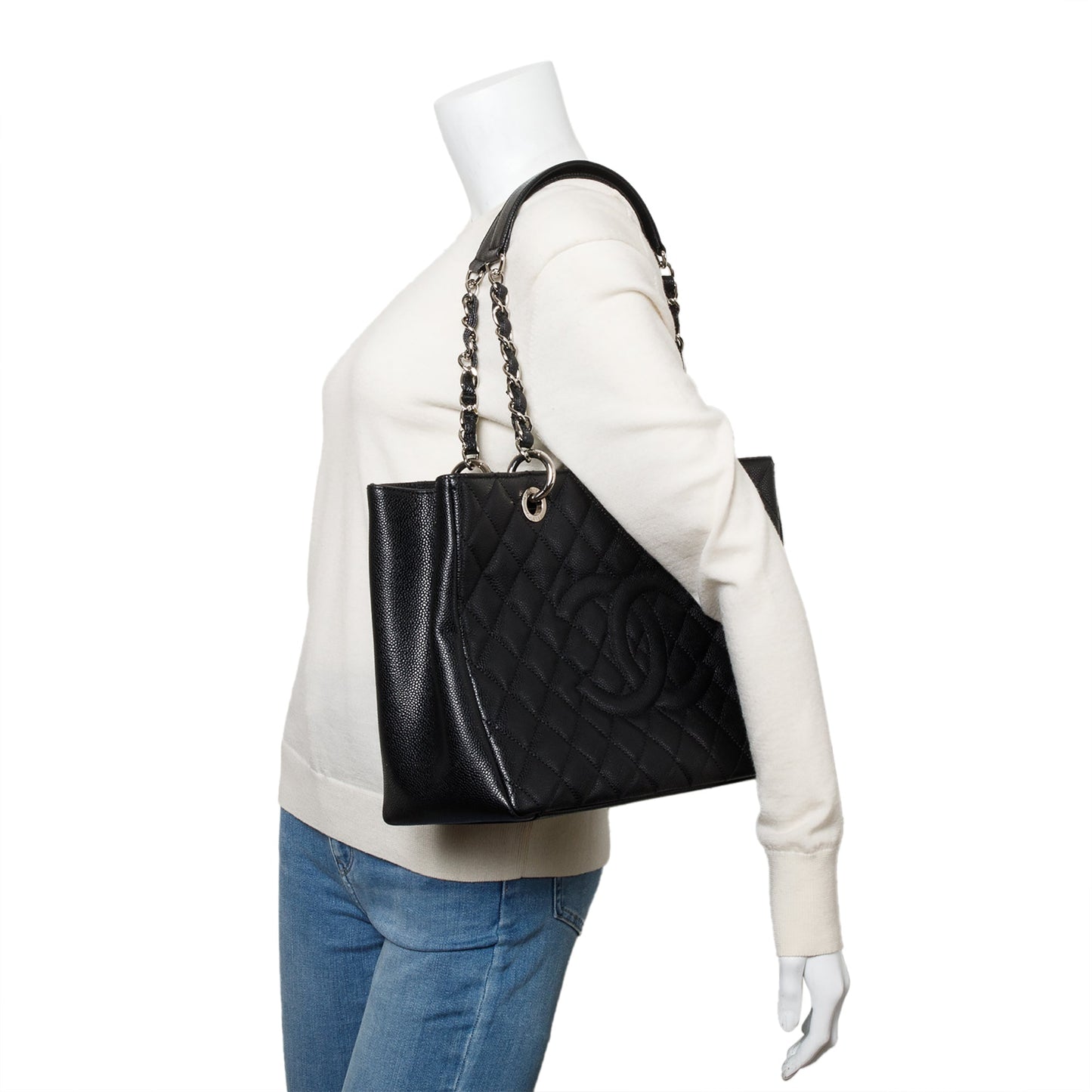 Chanel Caviar Grand Shopping GST Leather Black Travel Bag Card Reciept