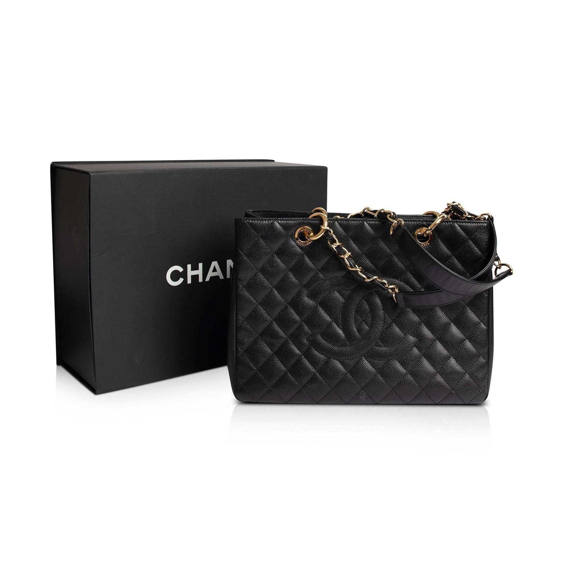 Chanel Caviar Grand Shopping GST Leather Black Travel Bag W Box