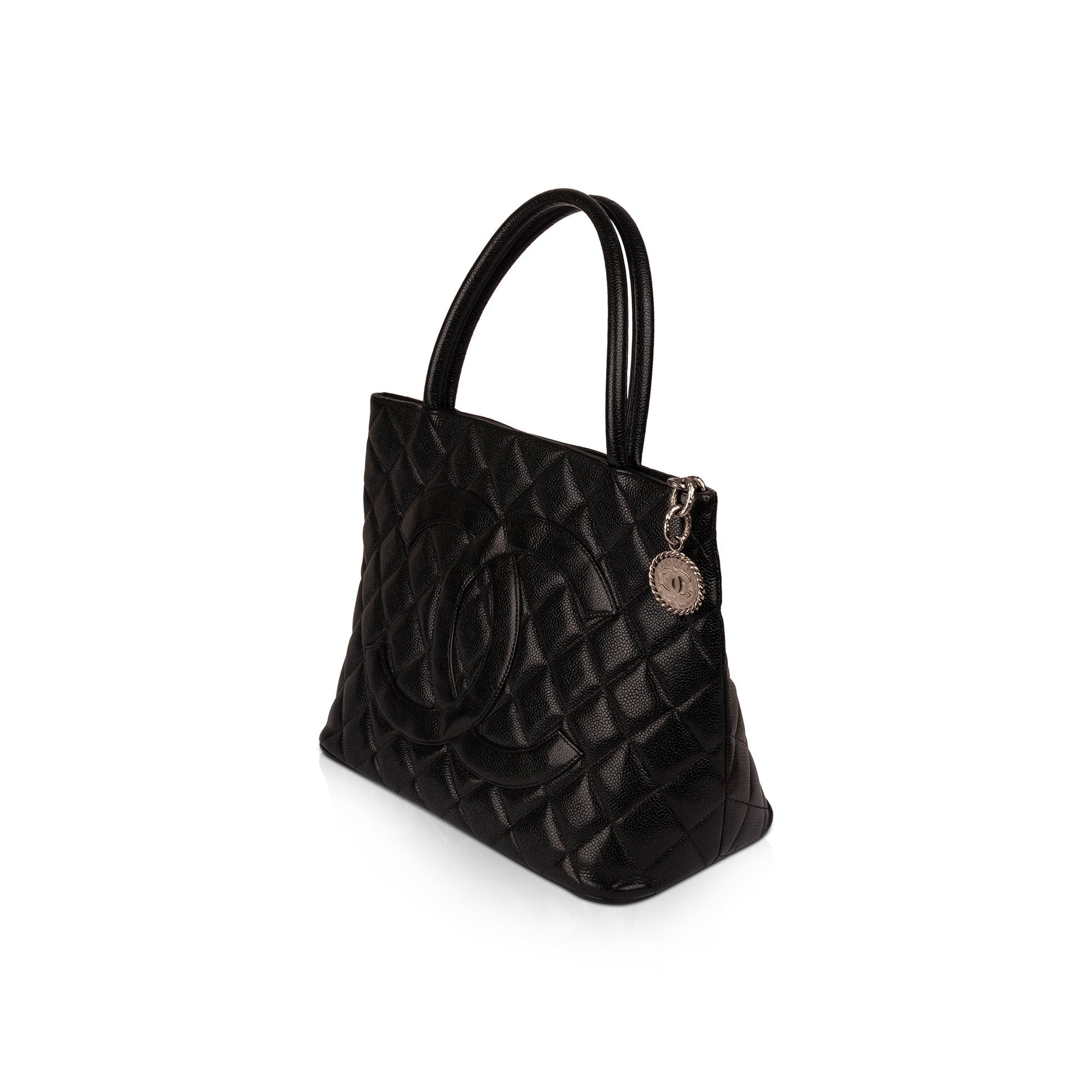 Chanel Caviar Medallion Leather Black Travel Bag