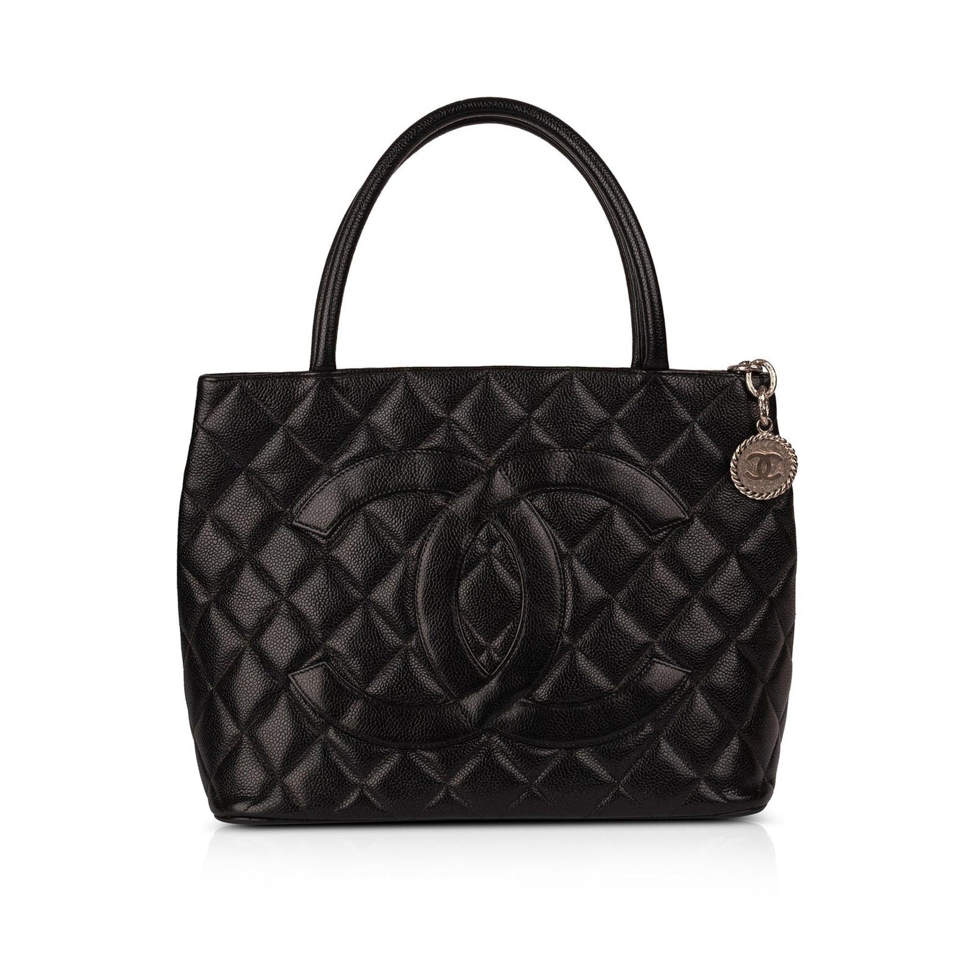 Chanel Caviar Medallion Leather Black Travel Bag