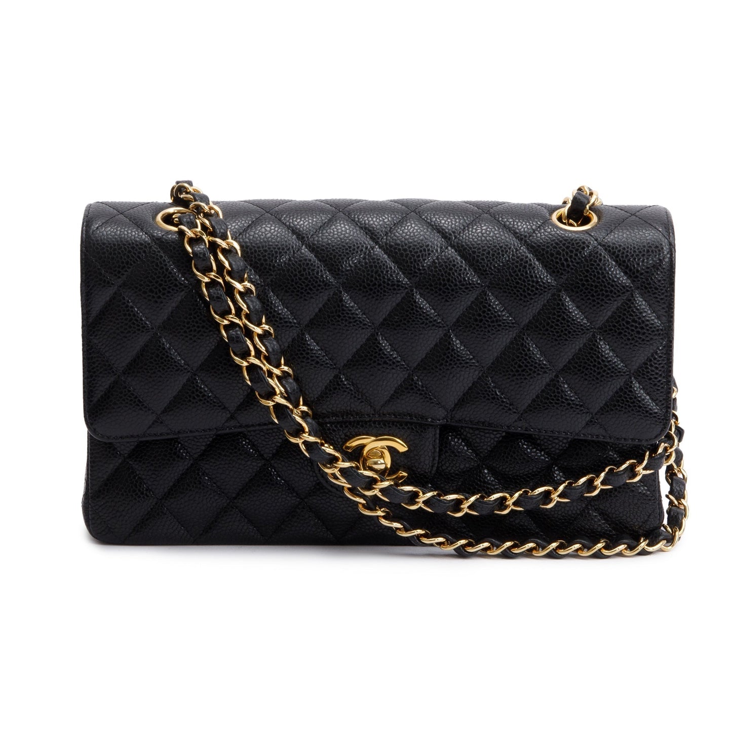 Chanel Caviar Classic Double Classic Flap Leather Black Travel Bag W Box