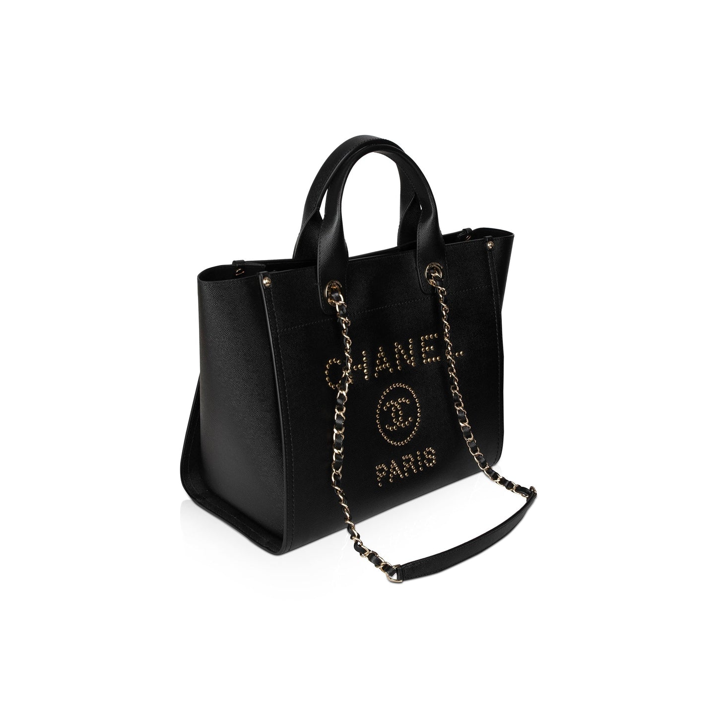 Chanel Caviar Studded Deauville Leather Black Travel Bag