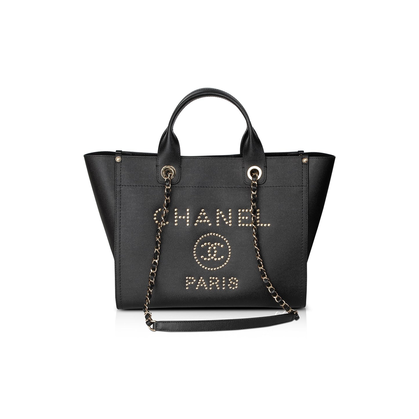 Chanel Caviar Studded Deauville Leather Black Travel Bag