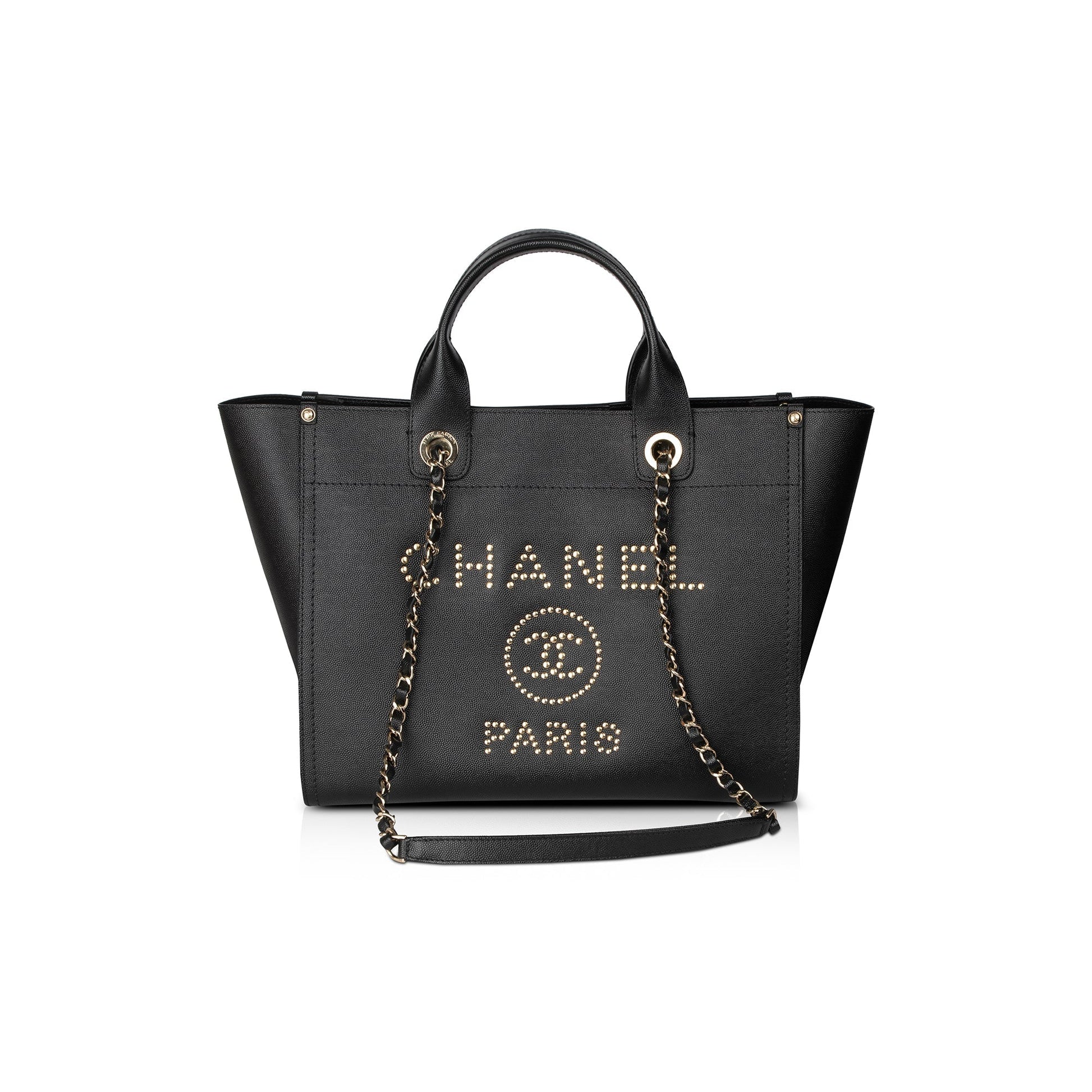 Chanel Caviar Studded Deauville Leather Black Travel Bag