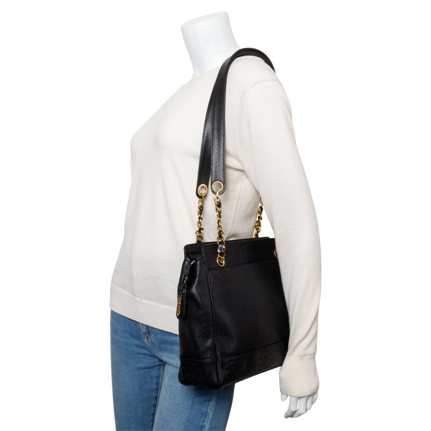 Chanel Caviar Triple CC Leather Black Travel Bag