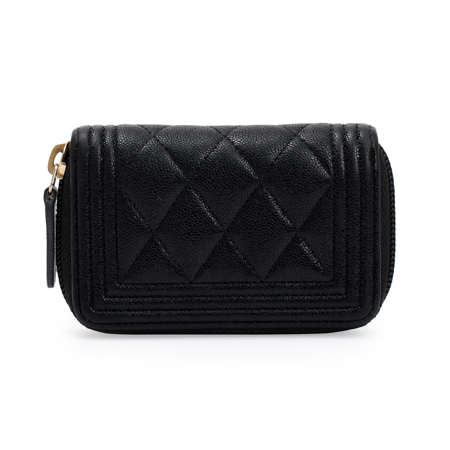 Chanel Caviar Zip Around Boy Coin Leather Black Wallet Case