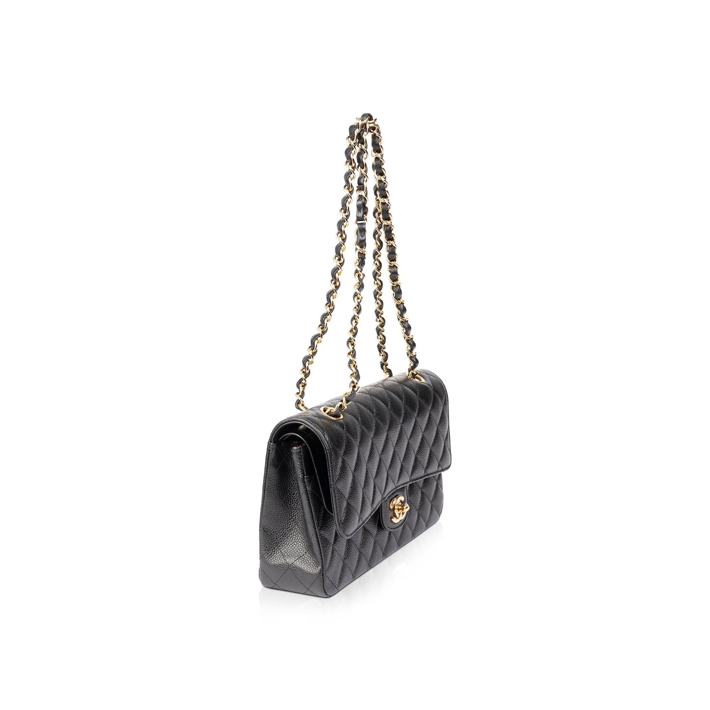 Chanel Caviar Classic Double Flap Black Travel Bag W Box