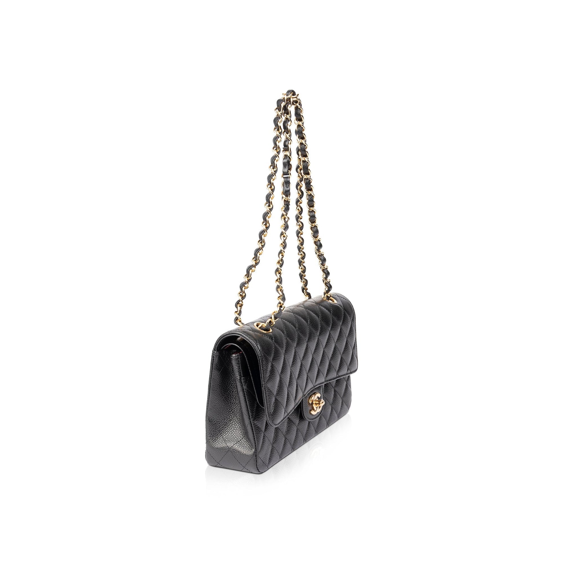 Chanel Caviar Classic Double Flap Black Travel Bag W Box