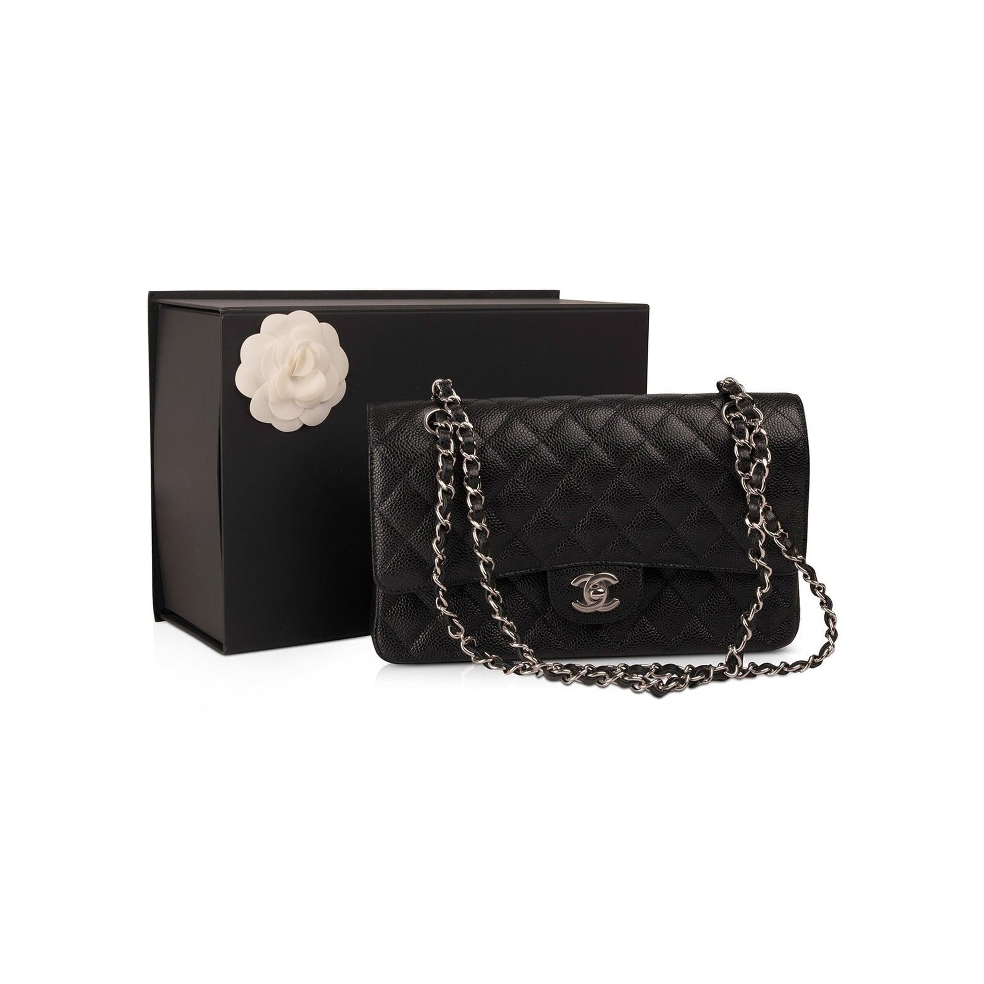 Chanel Caviar Classic Double Flap Black Travel Bag Authenticity Card