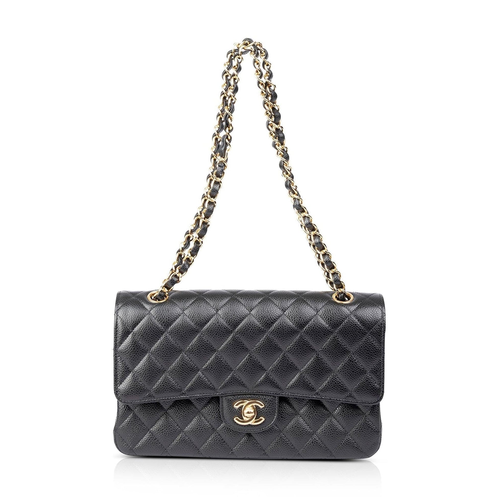 Chanel Caviar Classic Double Flap Black Travel Bag W Box