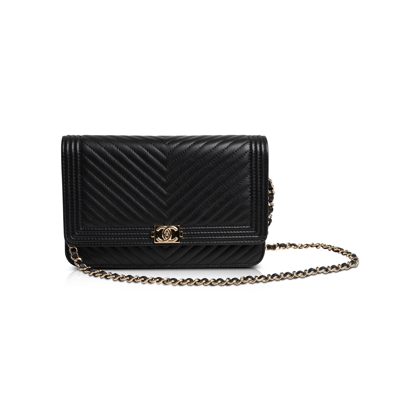 Chanel Chevron Boy on Black Wallet Case
