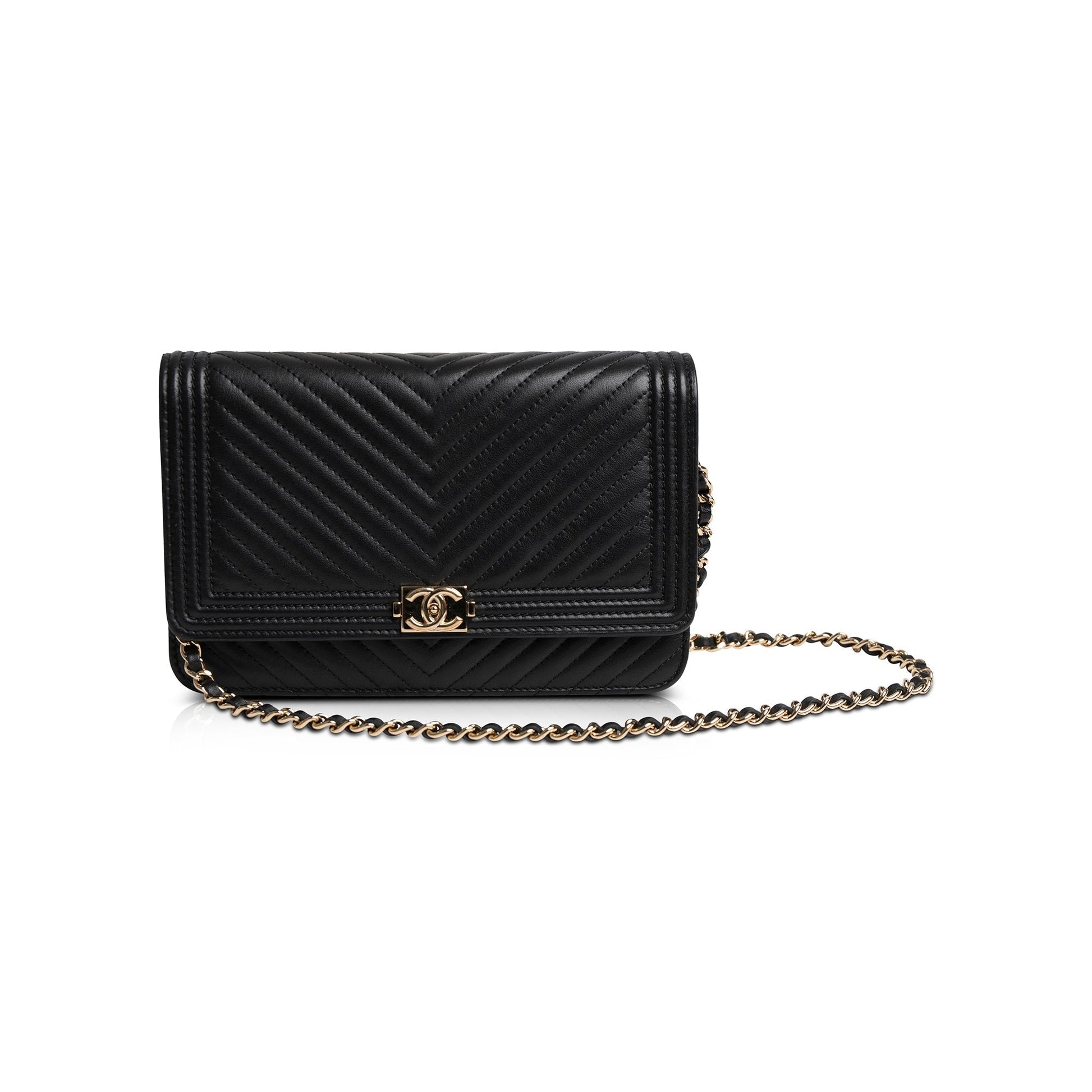 Chanel Chevron Boy on Black Wallet Case