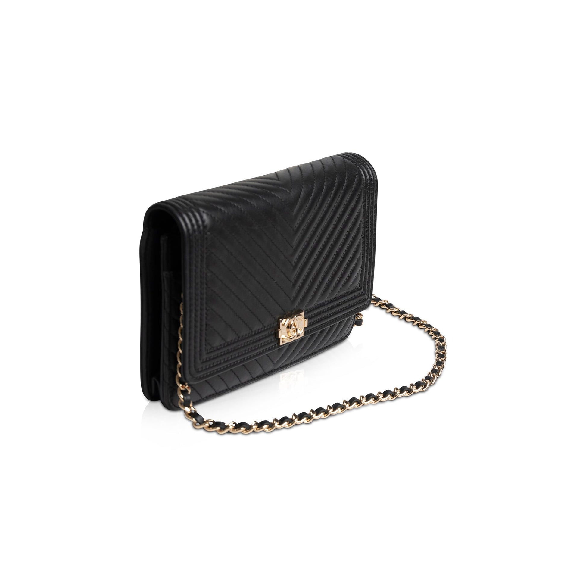 Chanel Chevron Boy on Black Wallet Case