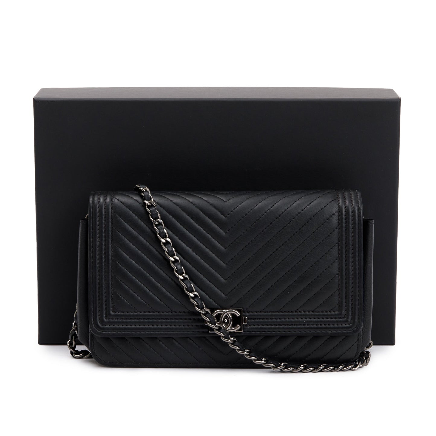 Chanel Chevron Boy on Black Wallet Case Card Receipt