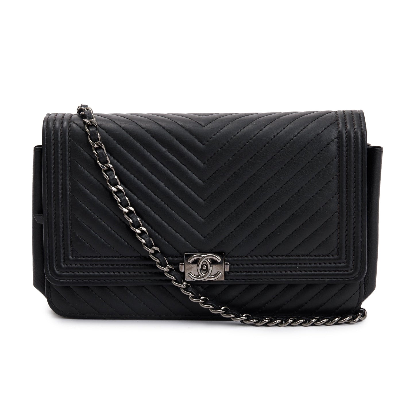 Chanel Chevron Boy on Black Wallet Case Card Receipt