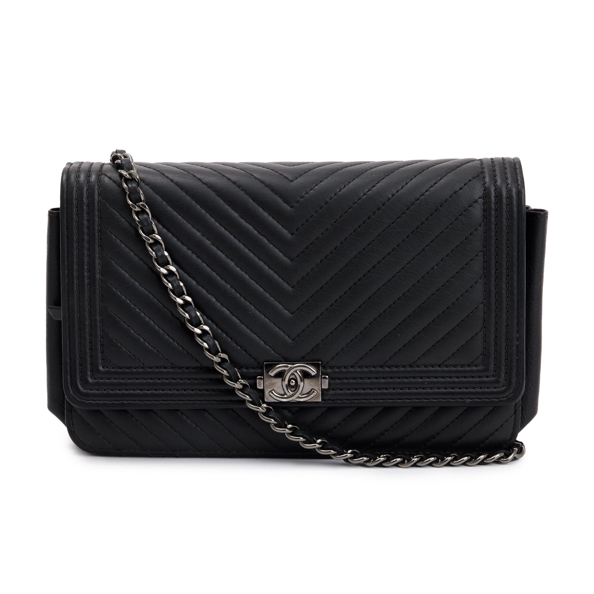 Chanel Chevron Boy on Black Wallet Case Card Receipt