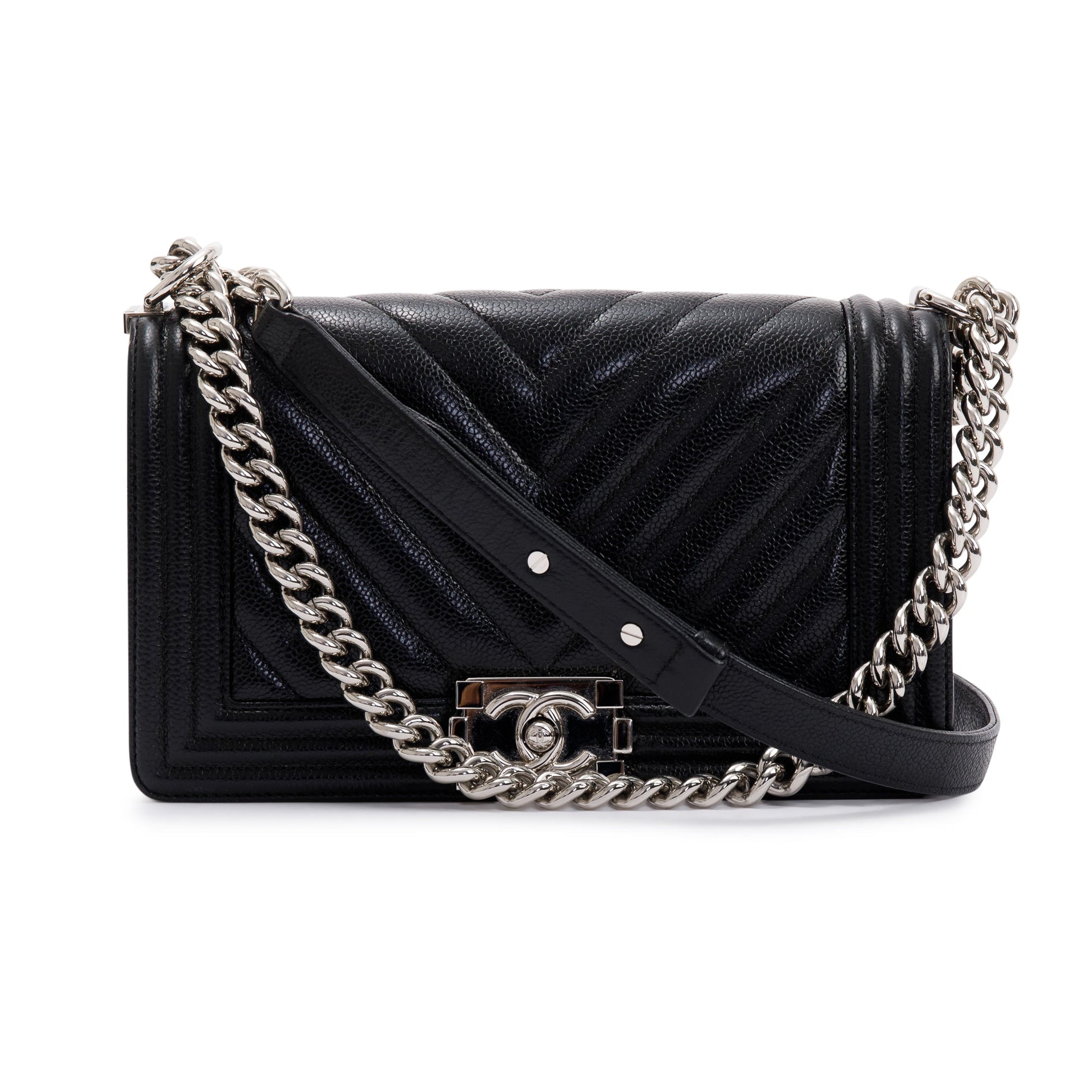 Chanel Chevron Caviar Boy Black Travel Bag