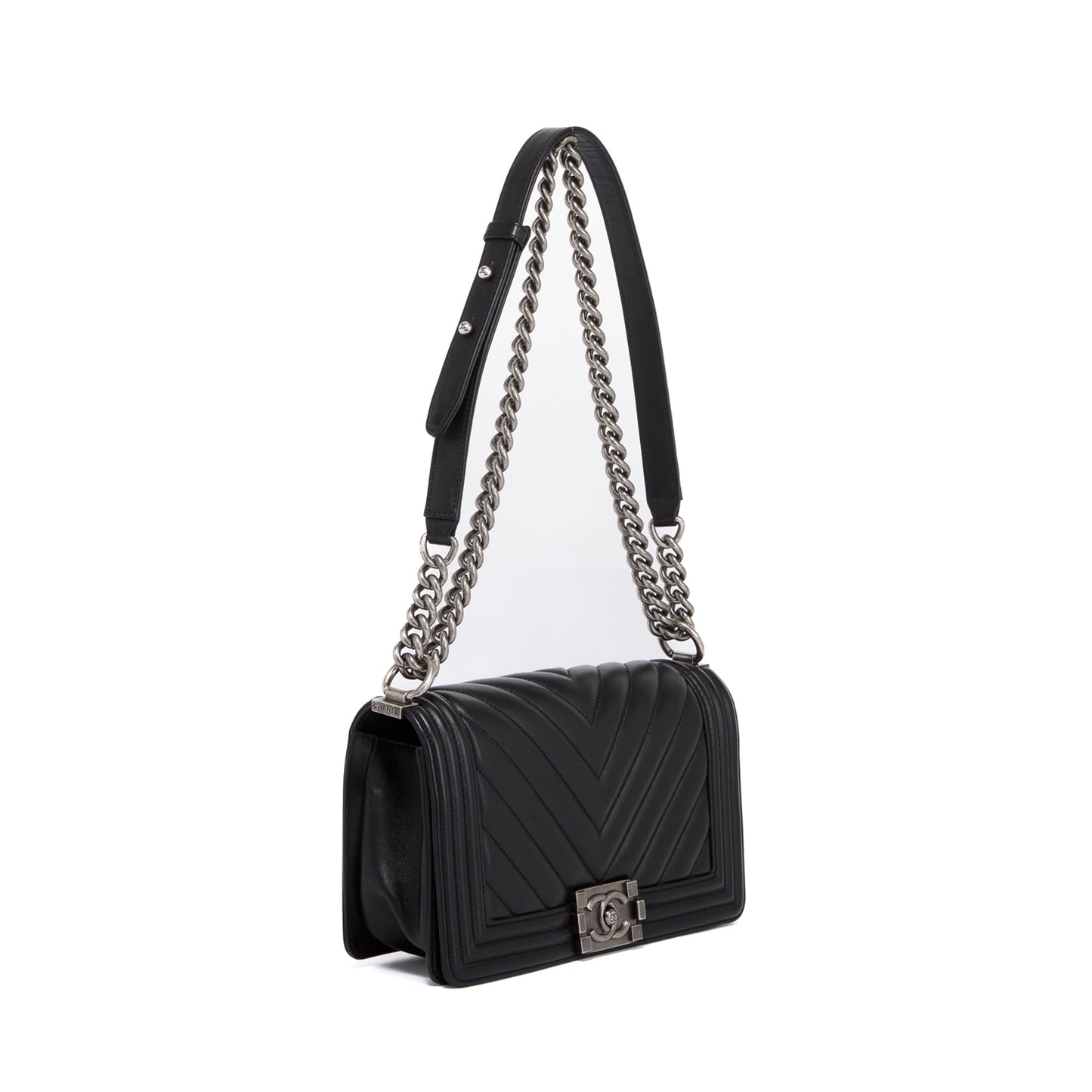 Chanel Chevron Boy Lambskin Black Travel Bag