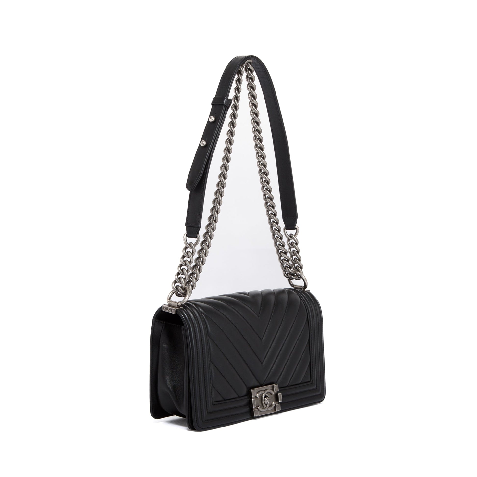 Chanel Chevron Boy Lambskin Black Travel Bag