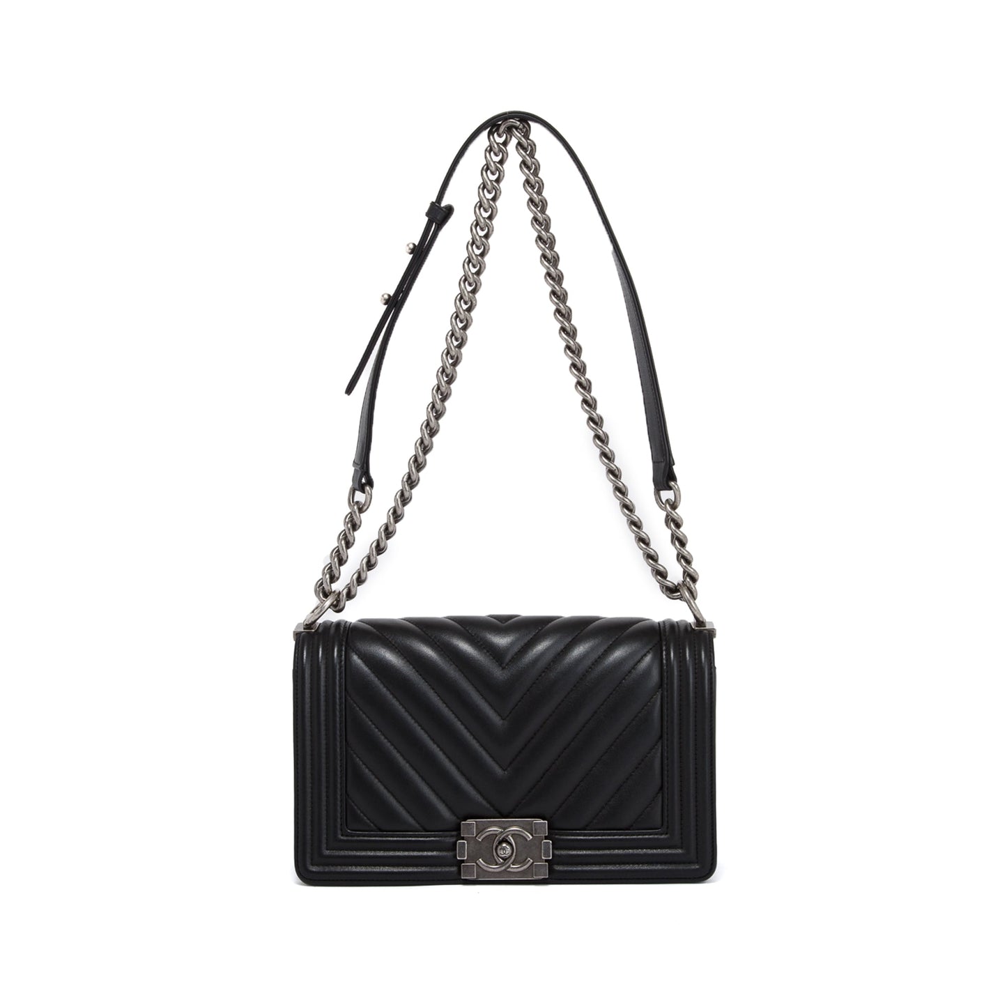 Chanel Chevron Boy Lambskin Black Travel Bag