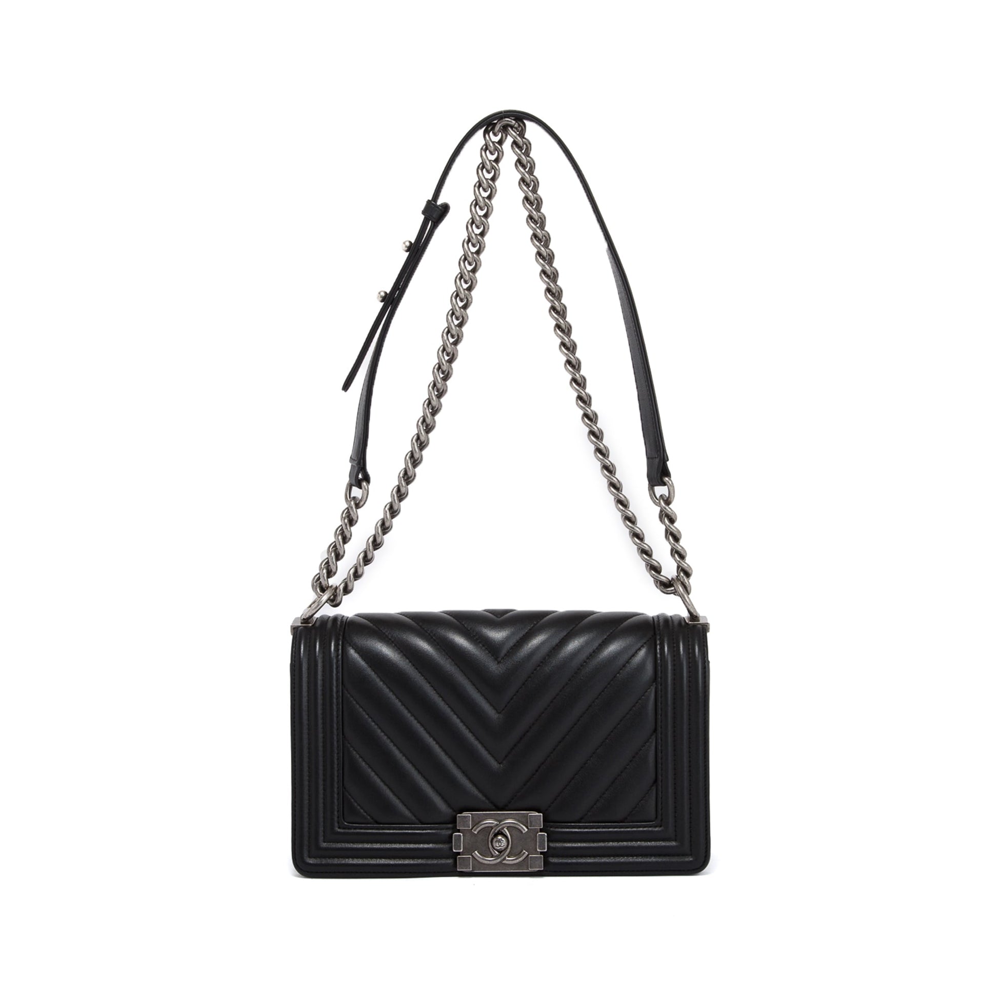 Chanel Chevron Boy Lambskin Black Travel Bag