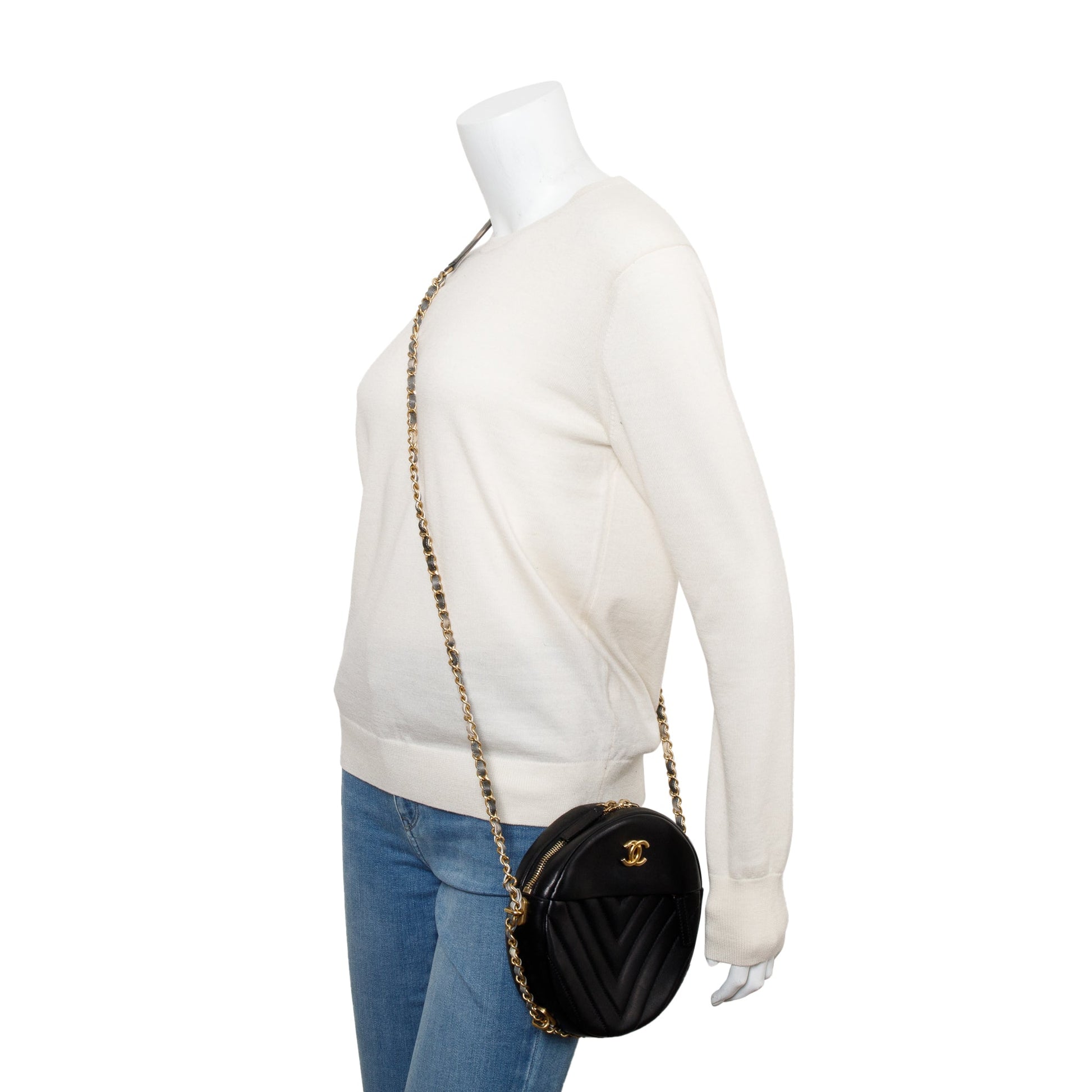 Chanel Chevron Round as Earth Leather Black Travel Bag