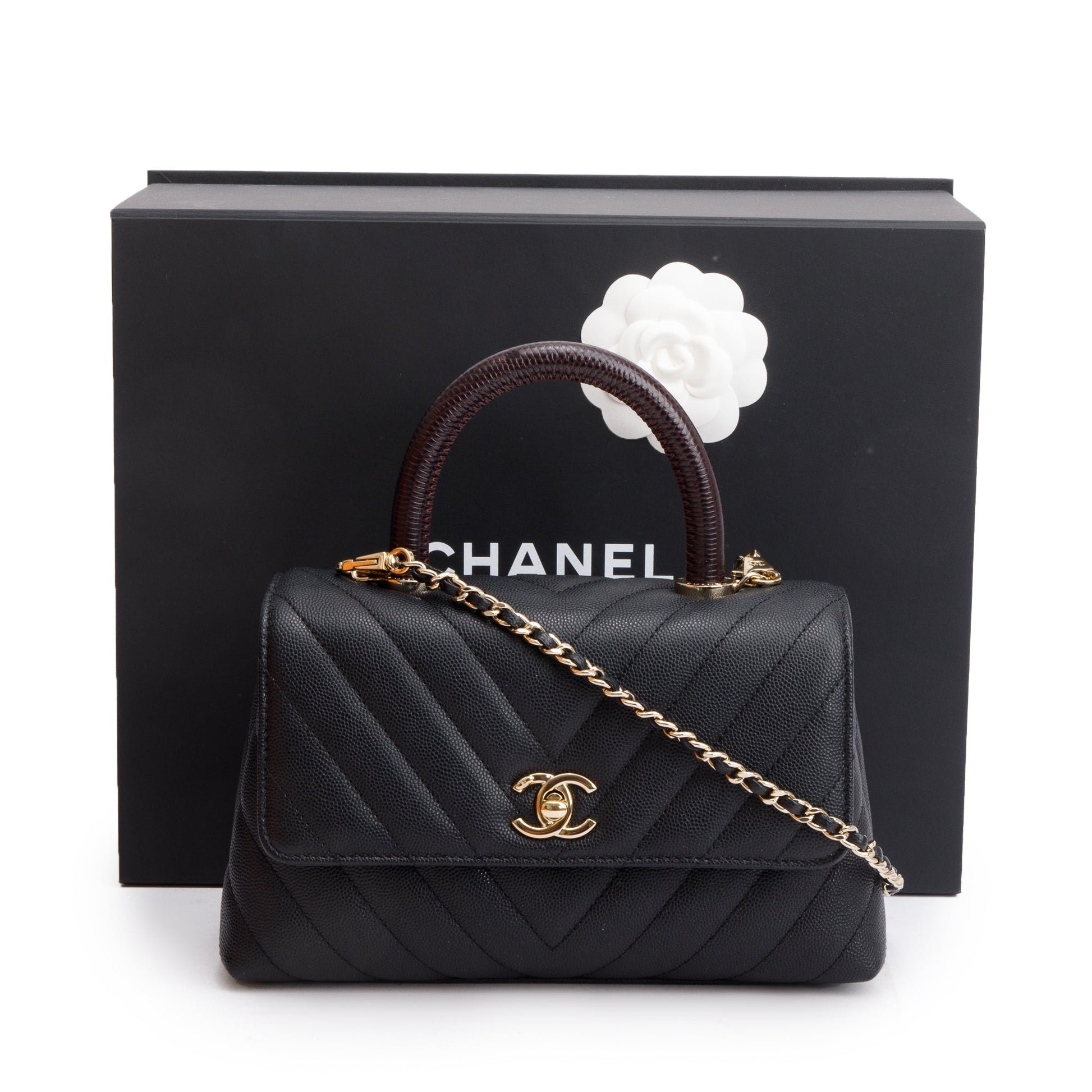 Chanel Chevron Quilted Caviar Lizard Coco Leather Black Travel Bag