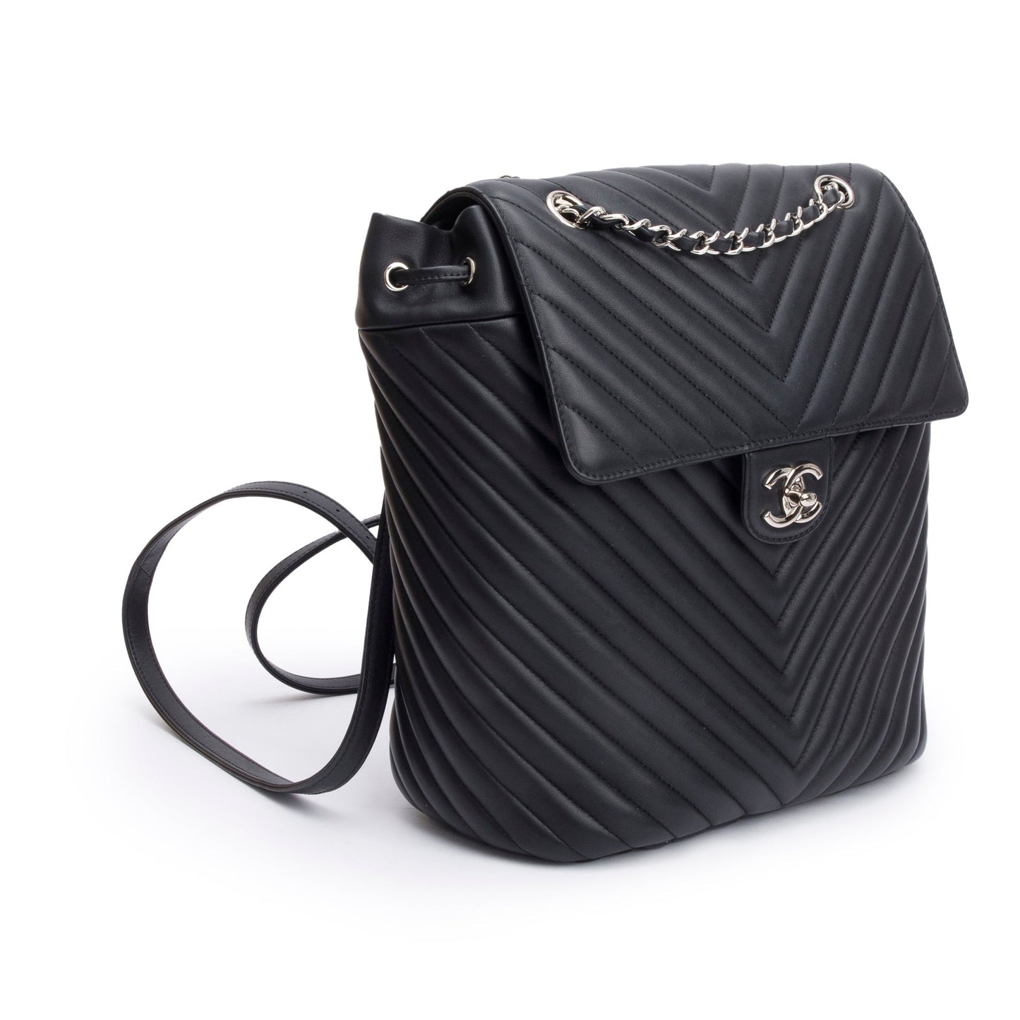 Chanel Chevron Quilted Urban Spirit Backpack Leather Lambskin Black Travel Bag